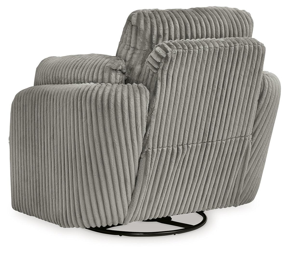 Tie-breaker Fog Velvet Swivel Glider Recliner - Ella Furniture
