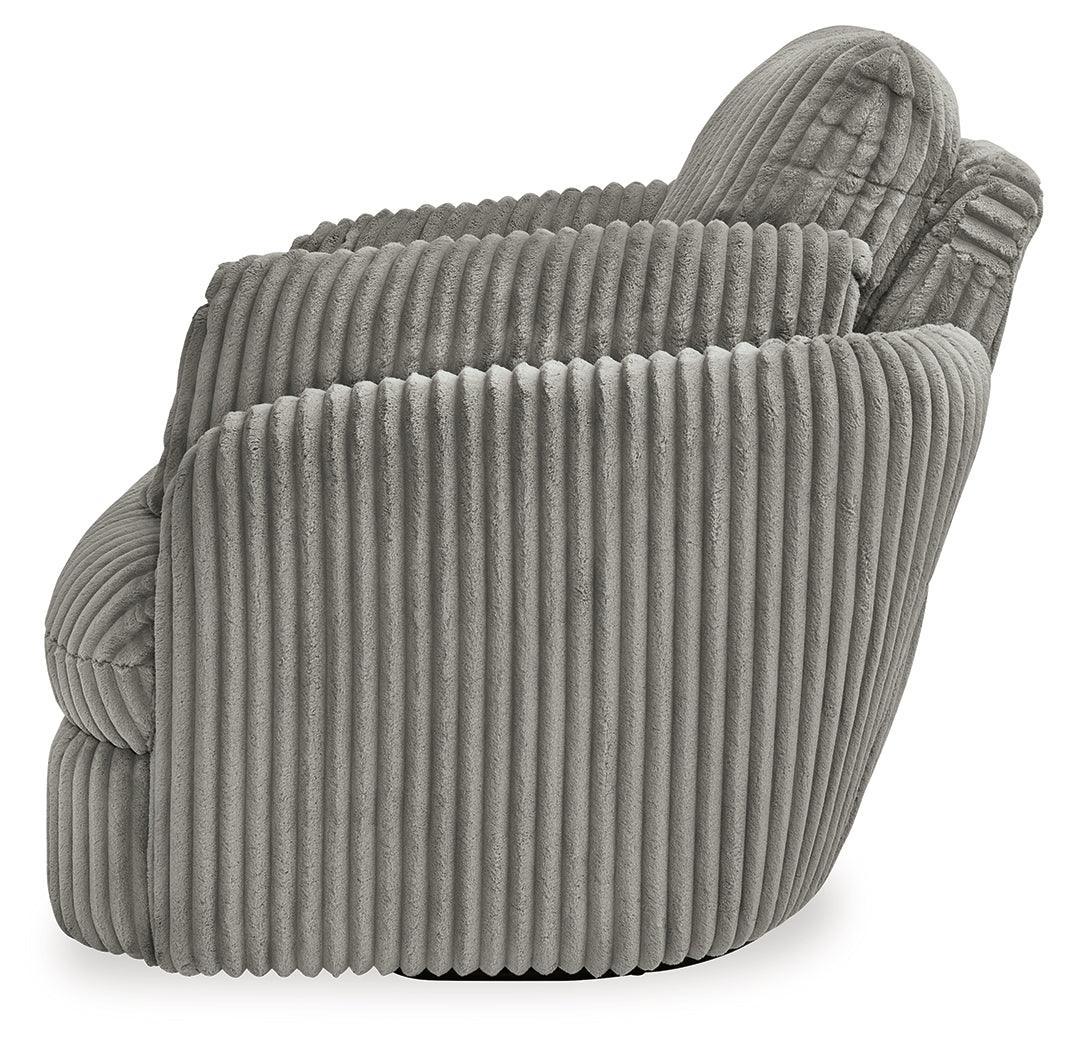 Tie-breaker Fog Velvet Swivel Glider Recliner - Ella Furniture