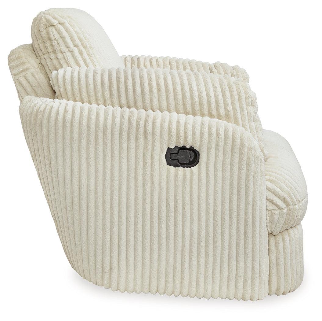 Tie-breaker Ivory Velvet Swivel Glider Recliner - Ella Furniture