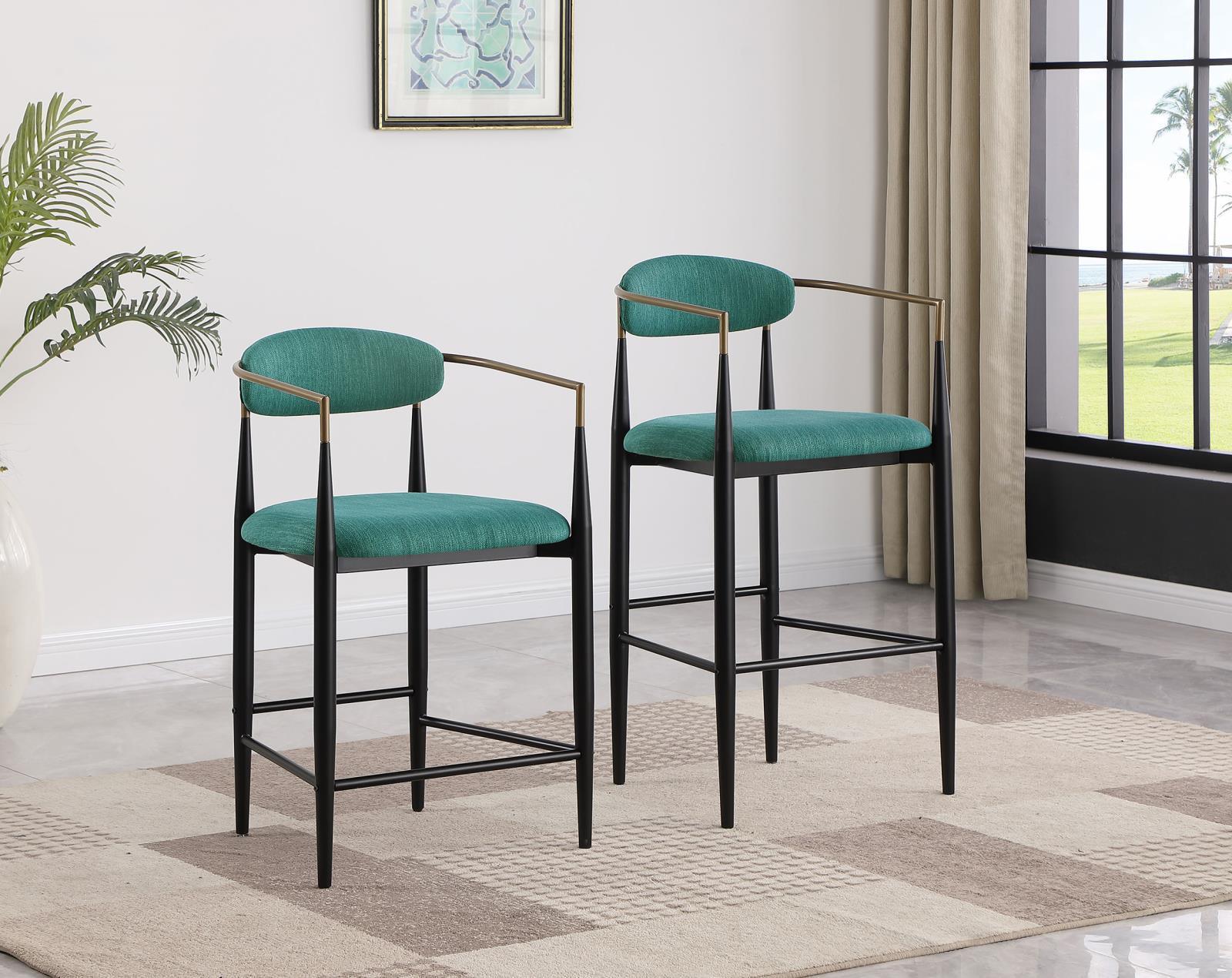 Tina Metal Counter Height Bar Stool With Upholstered Back And Seat Green (Set Of 2) 121185 - Ella Furniture