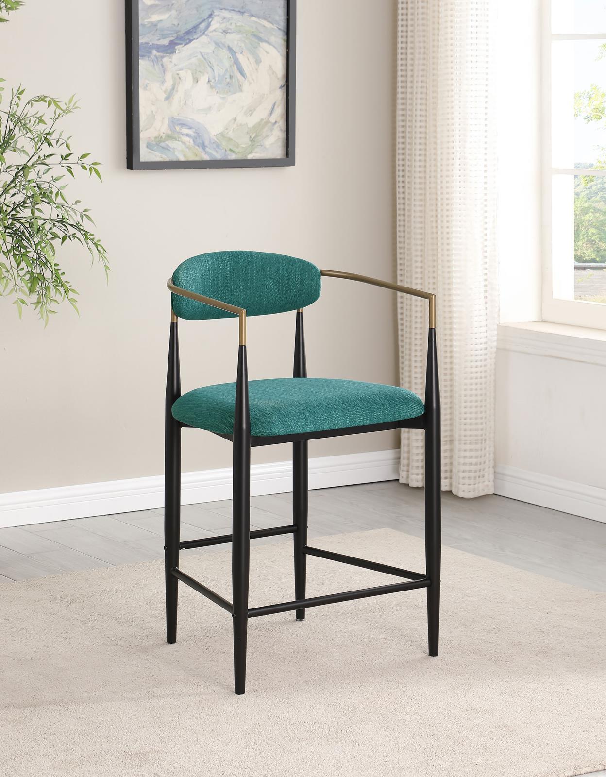 Tina Metal Counter Height Bar Stool With Upholstered Back And Seat Green (Set Of 2) 121185 - Ella Furniture