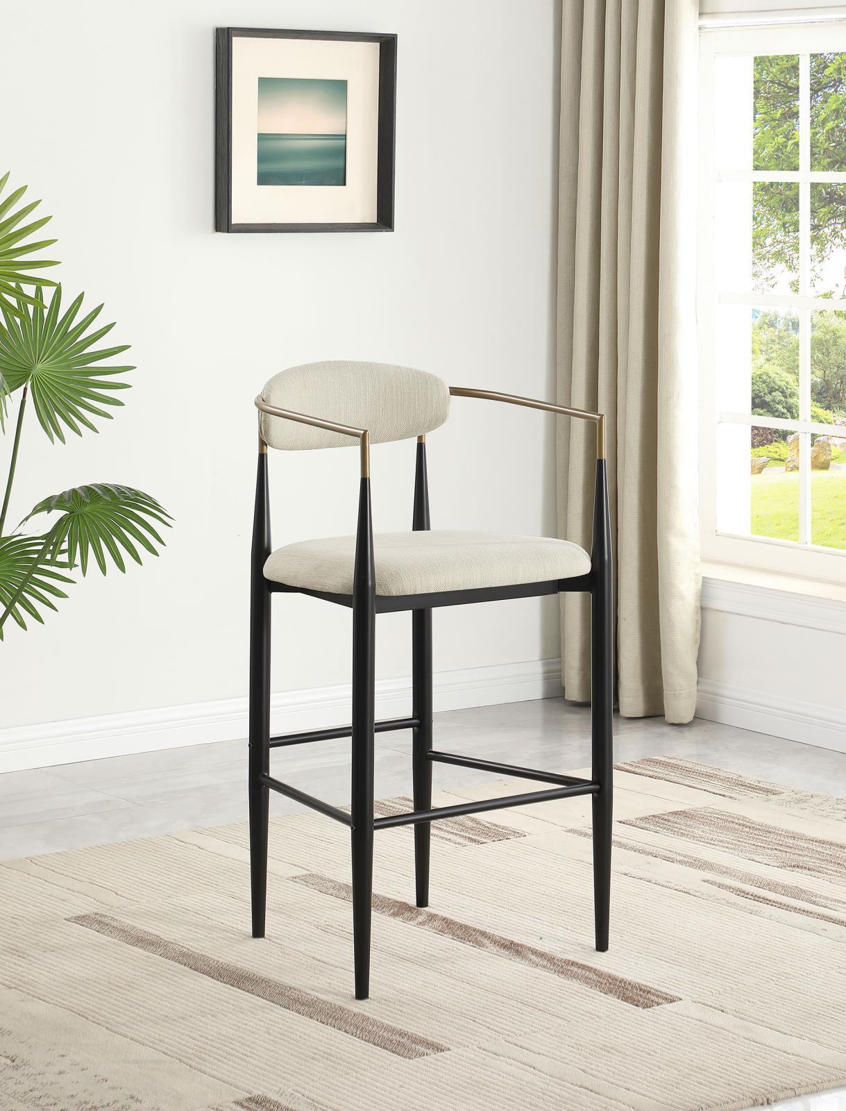 Tina Metal Pub Height Bar Stool With Upholstered Back And Seat Beige (Set Of 2) 121187 - Ella Furniture