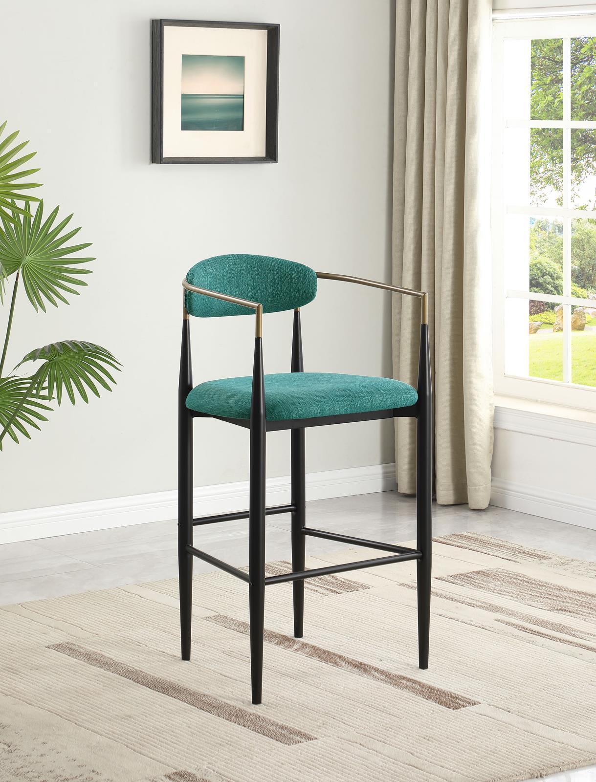 Tina Metal Pub Height Bar Stool With Upholstered Back And Seat Green (Set Of 2) 121188 - Ella Furniture