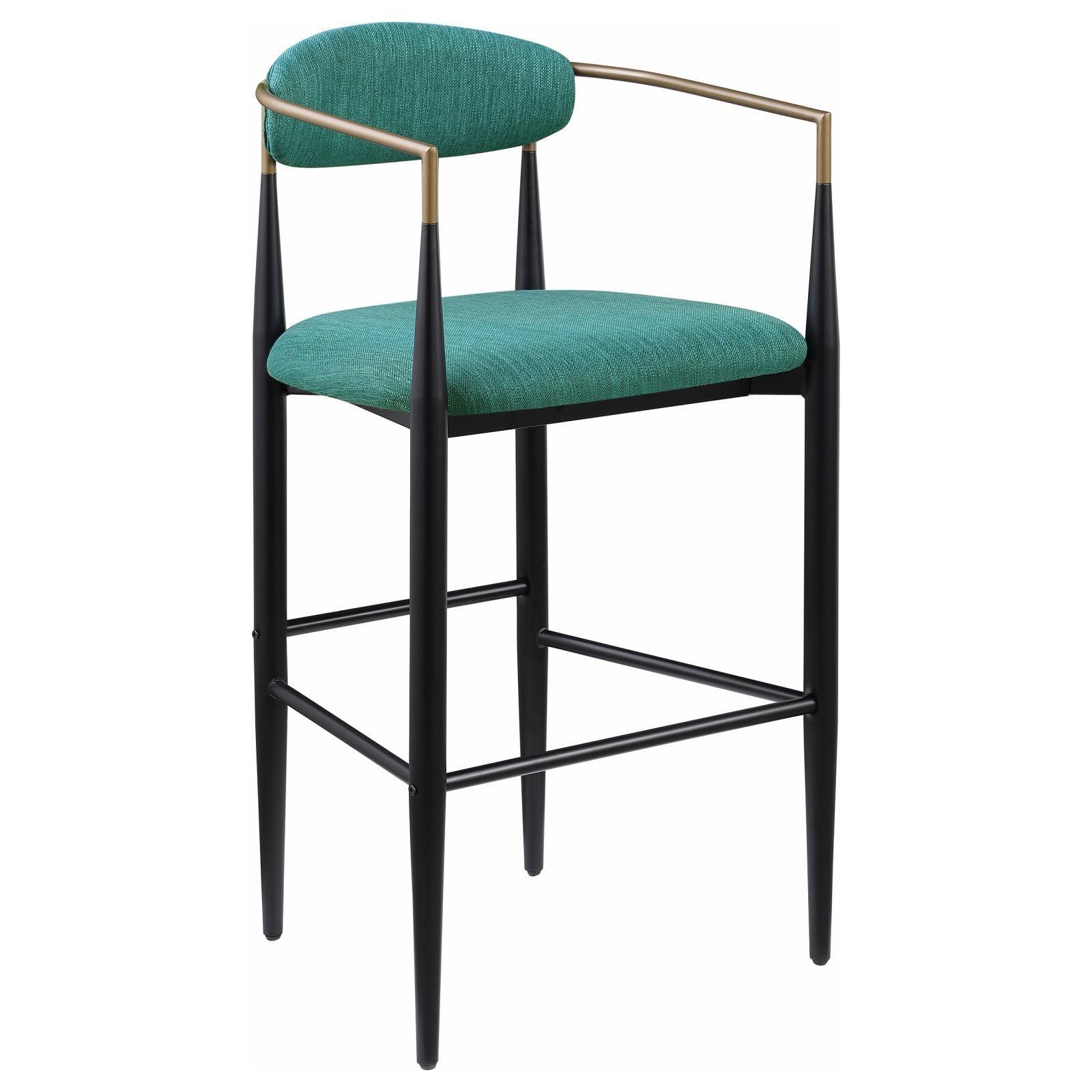 Tina Metal Pub Height Bar Stool With Upholstered Back And Seat Green (Set Of 2) 121188 - Ella Furniture