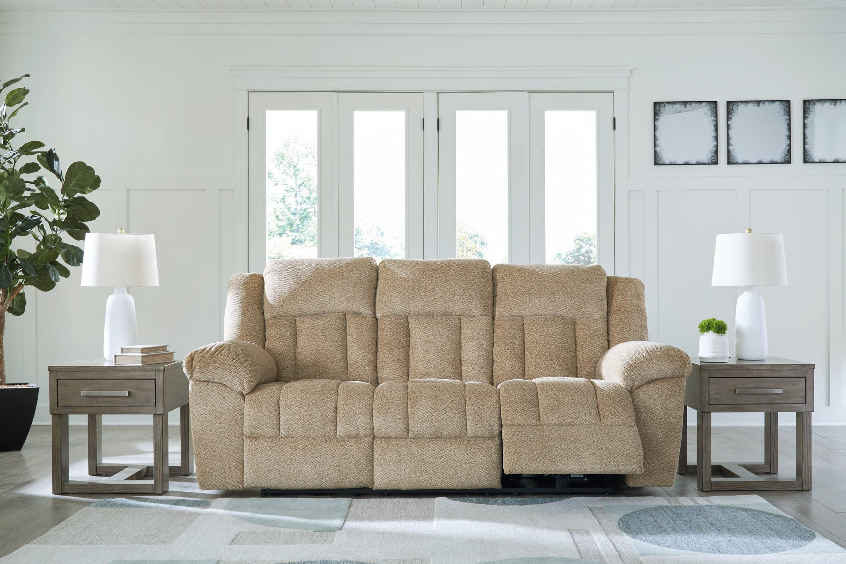 Tip-Off Wheat Chenille Power Reclining Sofa - Ella Furniture