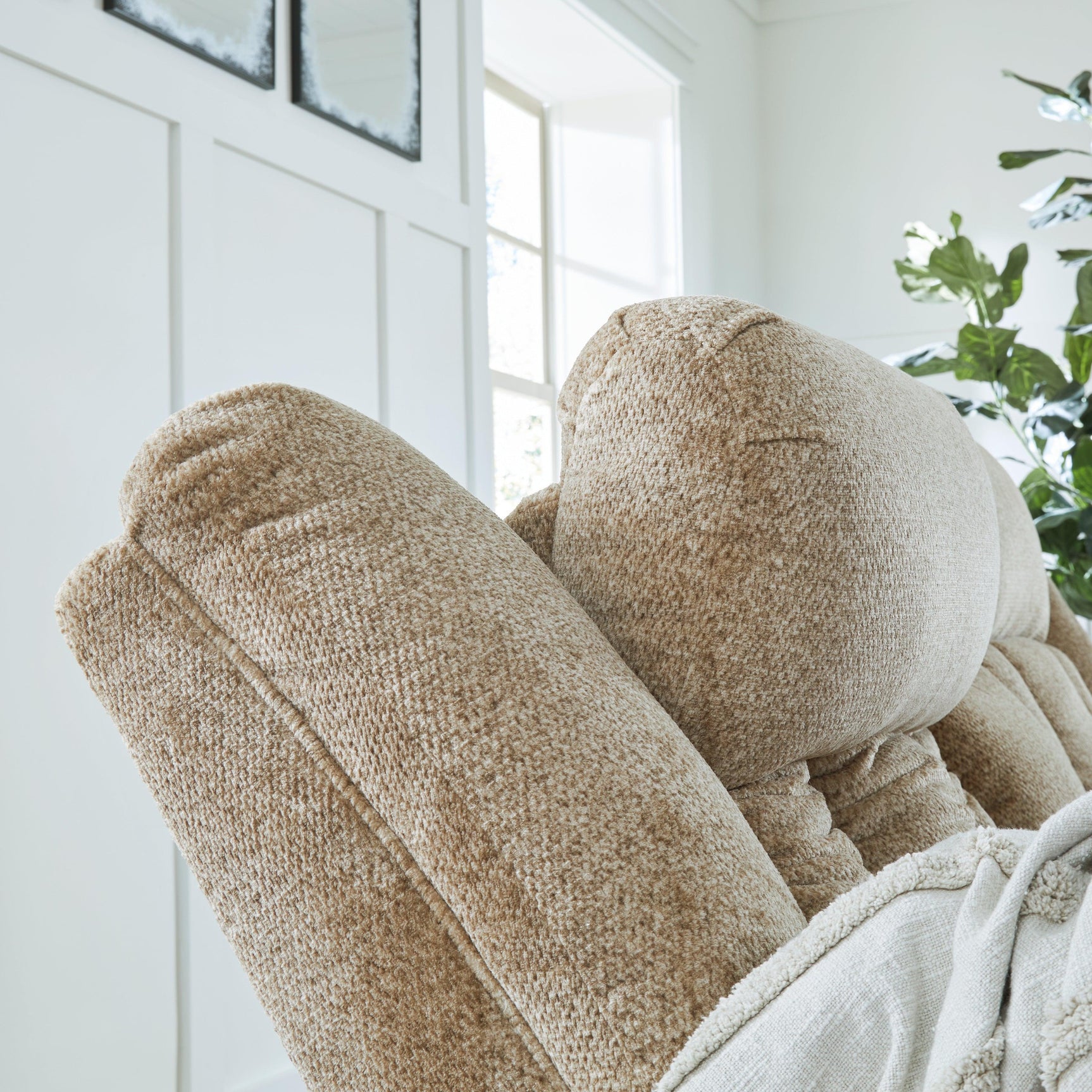 Tip-Off Wheat Chenille Power Reclining Sofa - Ella Furniture