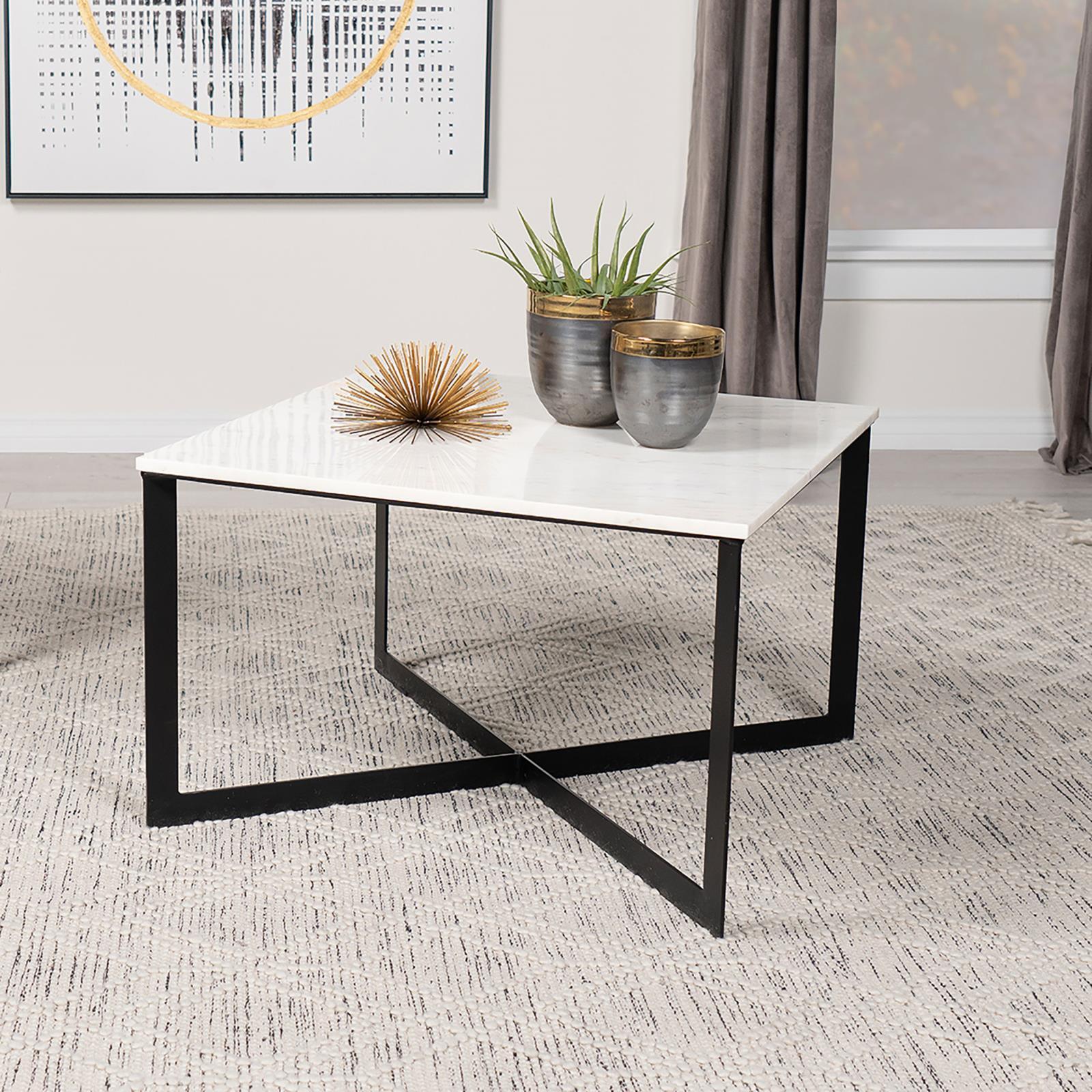 Tobin Square Marble Top Coffee Table White And Black 707698 - Ella Furniture