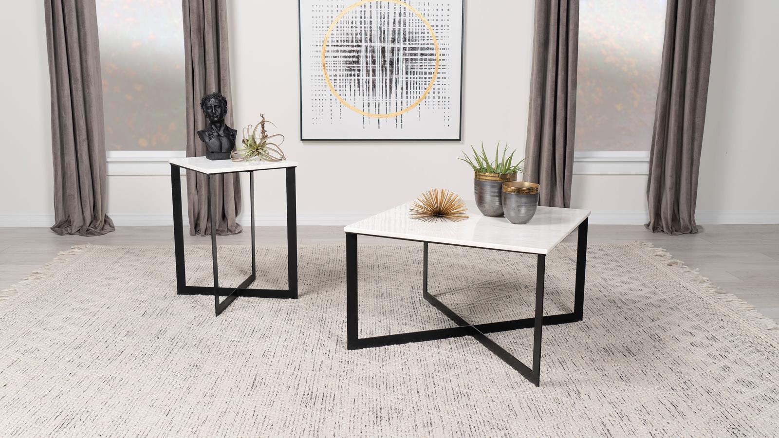 Tobin Square Marble Top Coffee Table White And Black 707698 - Ella Furniture