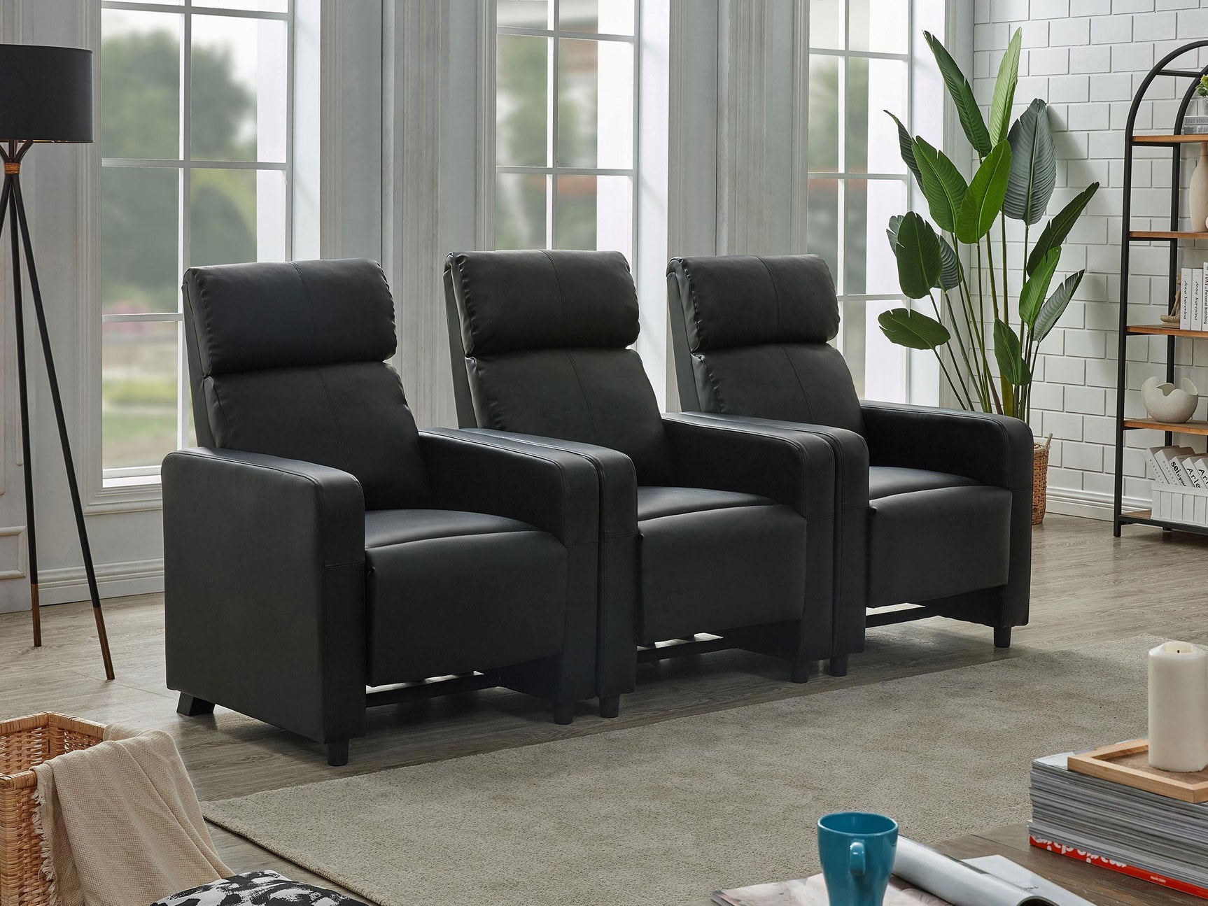 TOOHEY HOME THEATER COLLECTION Toohey Upholstered Tufted Recliner Living Room Set Black 600181-S3B - Ella Furniture