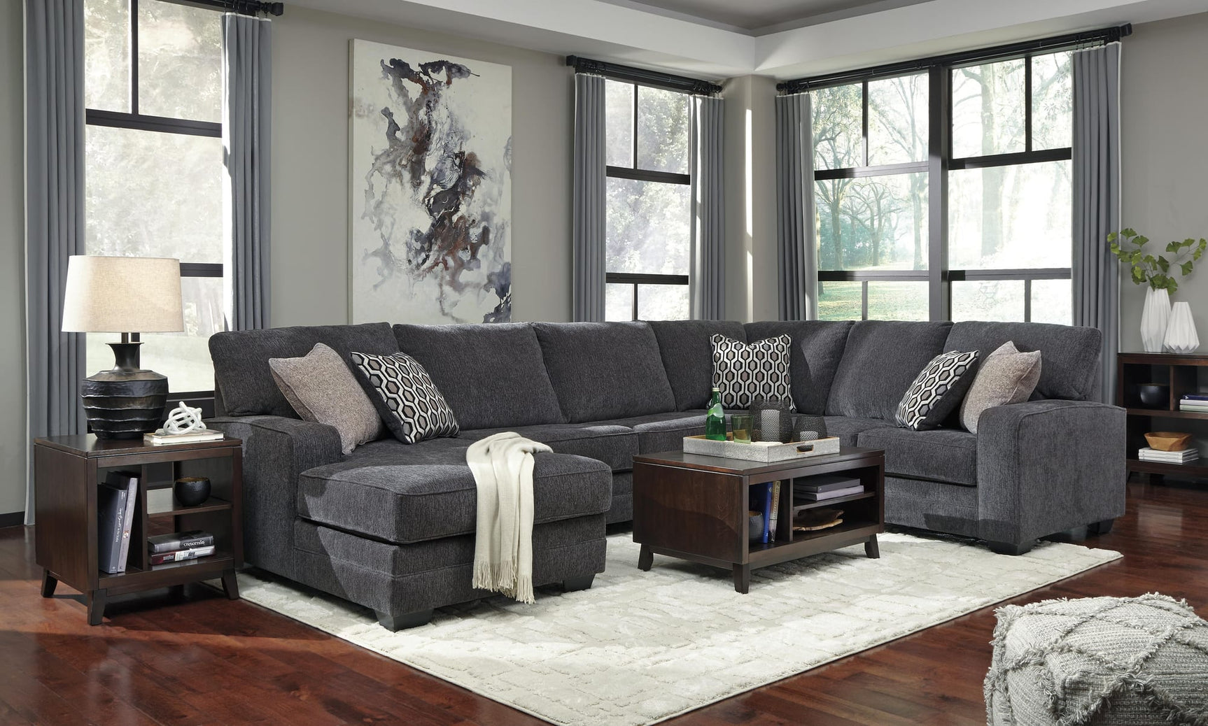 Tracling Slate Chenille 3-Piece Sectional with Chaise view 3