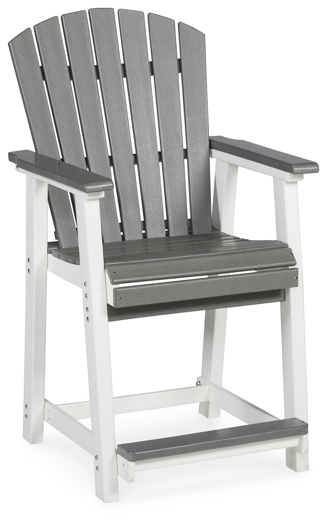 Transville Gray/white Outdoor Counter Height Dining Table And 4 Barstools PKG013815 - P210-642 | P210-124 | P210-124 - Ella Furniture