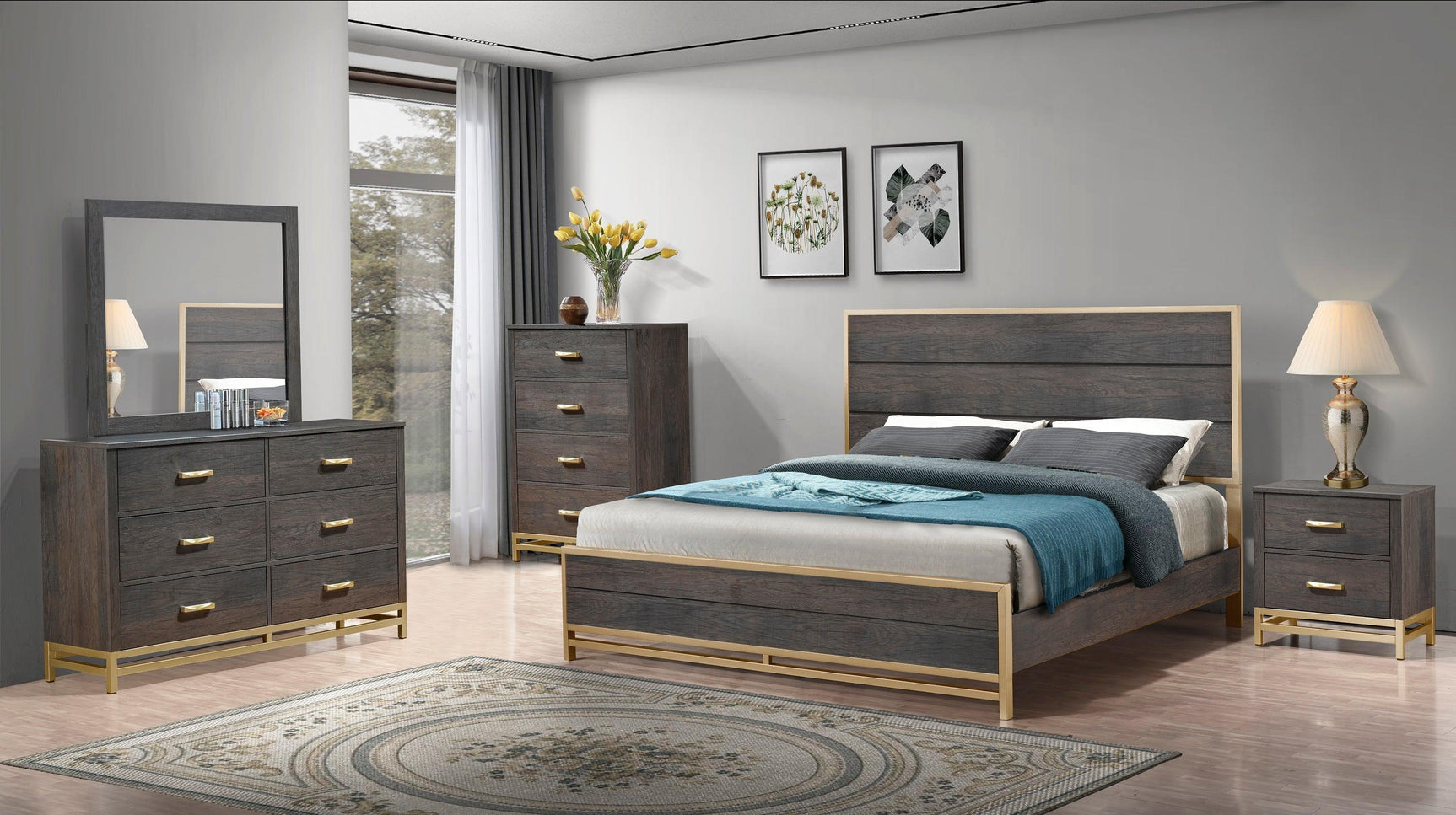 Trevor Dark Brown Modern Contemporary Solid Wood And Veneers 5-Drawers Chest - Ella Furniture