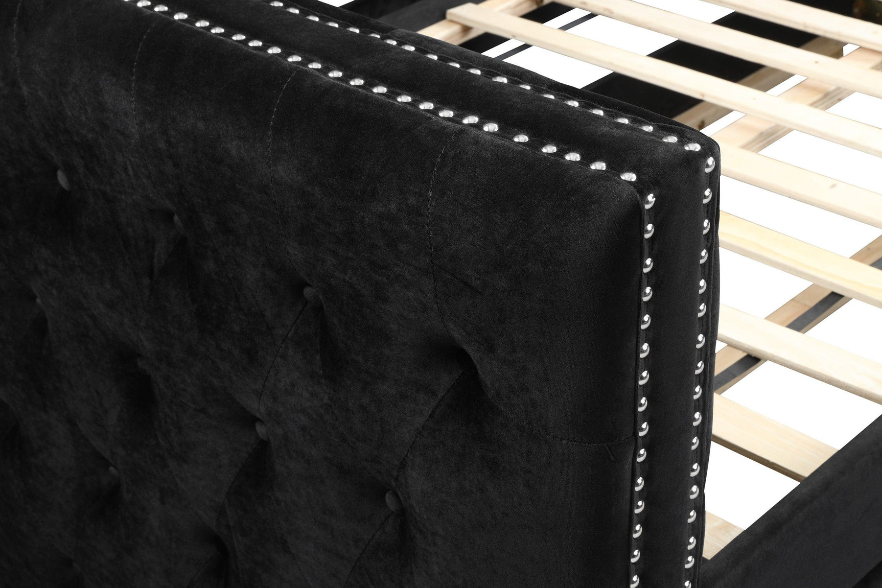 Trina Black Velvet Upholstered Trundle Tufted Twin Daybed - Ella Furniture