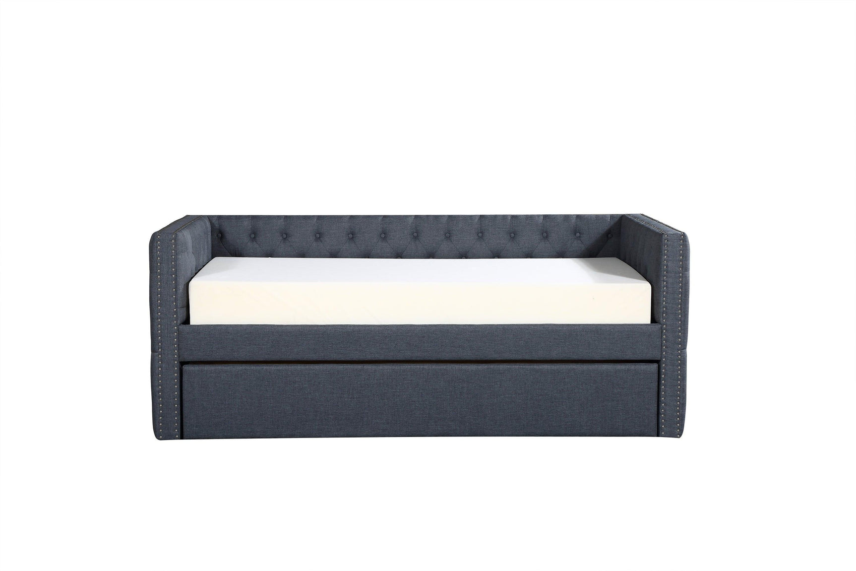 Trina Gray Fabric Upholstered Trundle Tufted Twin Daybed - Ella Furniture