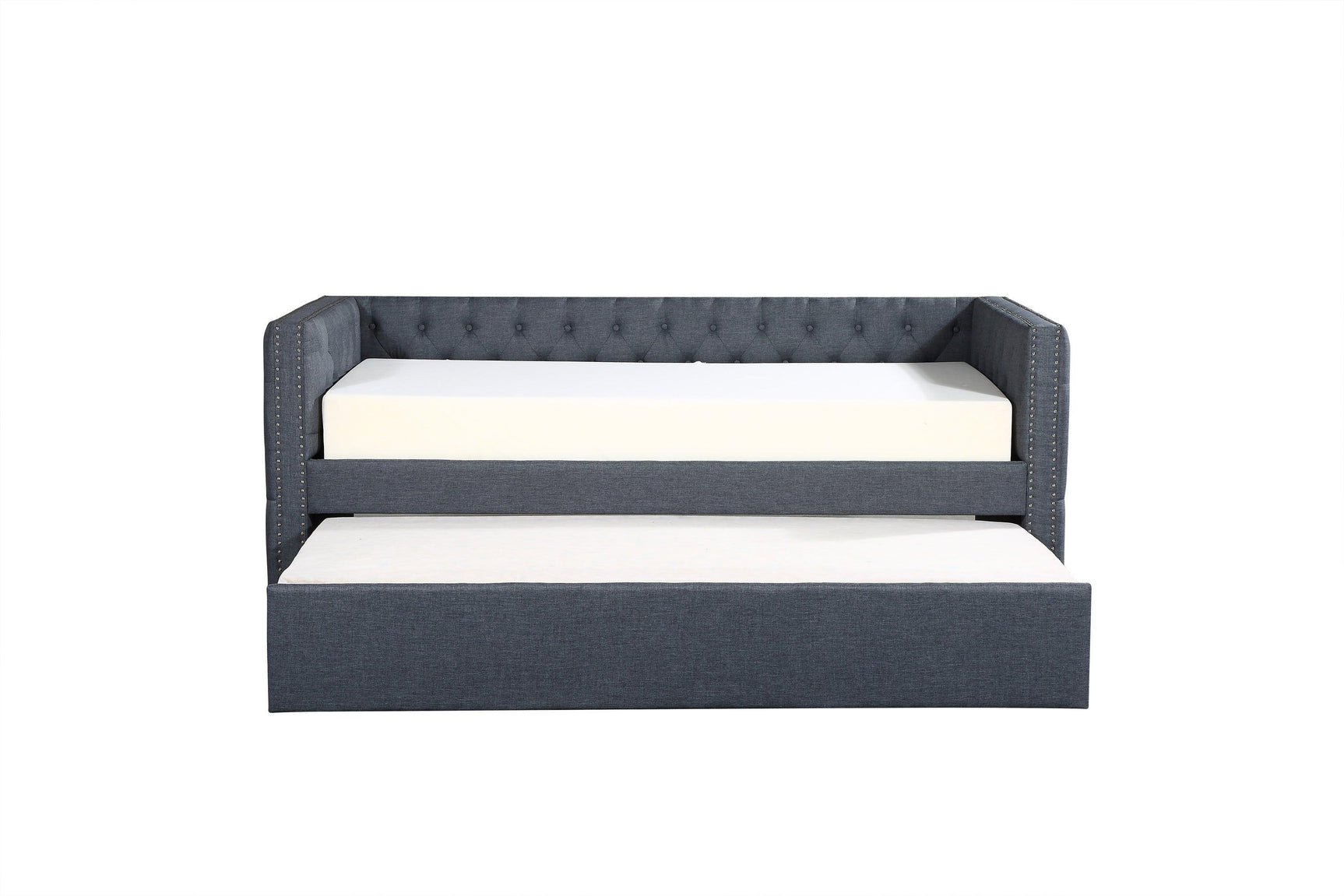 Trina Gray Fabric Upholstered Trundle Tufted Twin Daybed - Ella Furniture