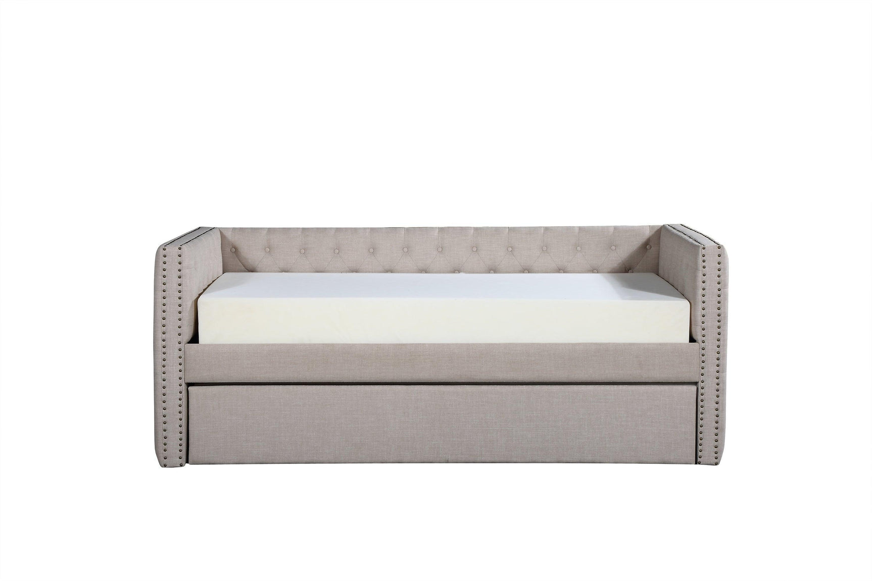 Trina Ivory Chalk Fabric Upholstered Trundle Tufted Twin Daybed - Ella Furniture