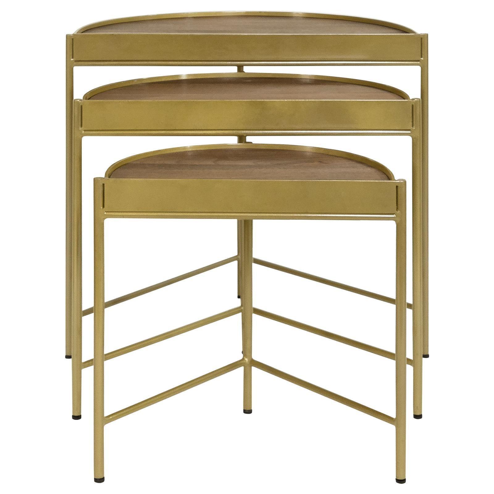 Tristen 3-Piece Demilune Nesting Table With Recessed Top Brown And Gold 936156 - Ella Furniture