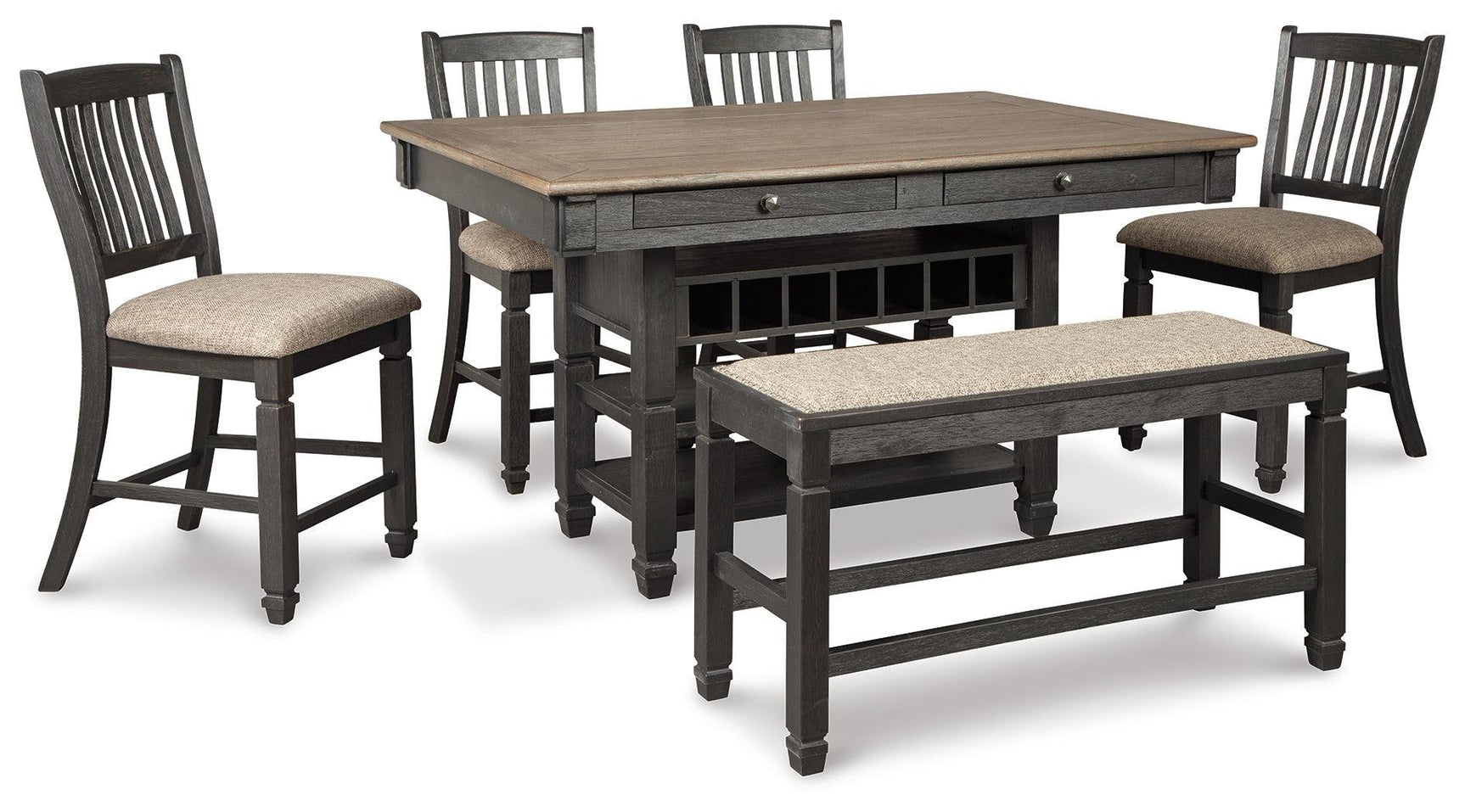 Tyler Black/gray Creek Counter Height Dining Table And 4 Barstools And Bench - Ella Furniture