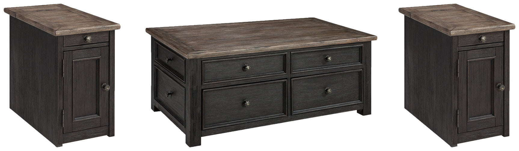 Tyler Grayish Brown/black Creek Coffee Table With 2 End Tables PKG008568 - T736-20 | T736-7 | T736-7 - Ella Furniture