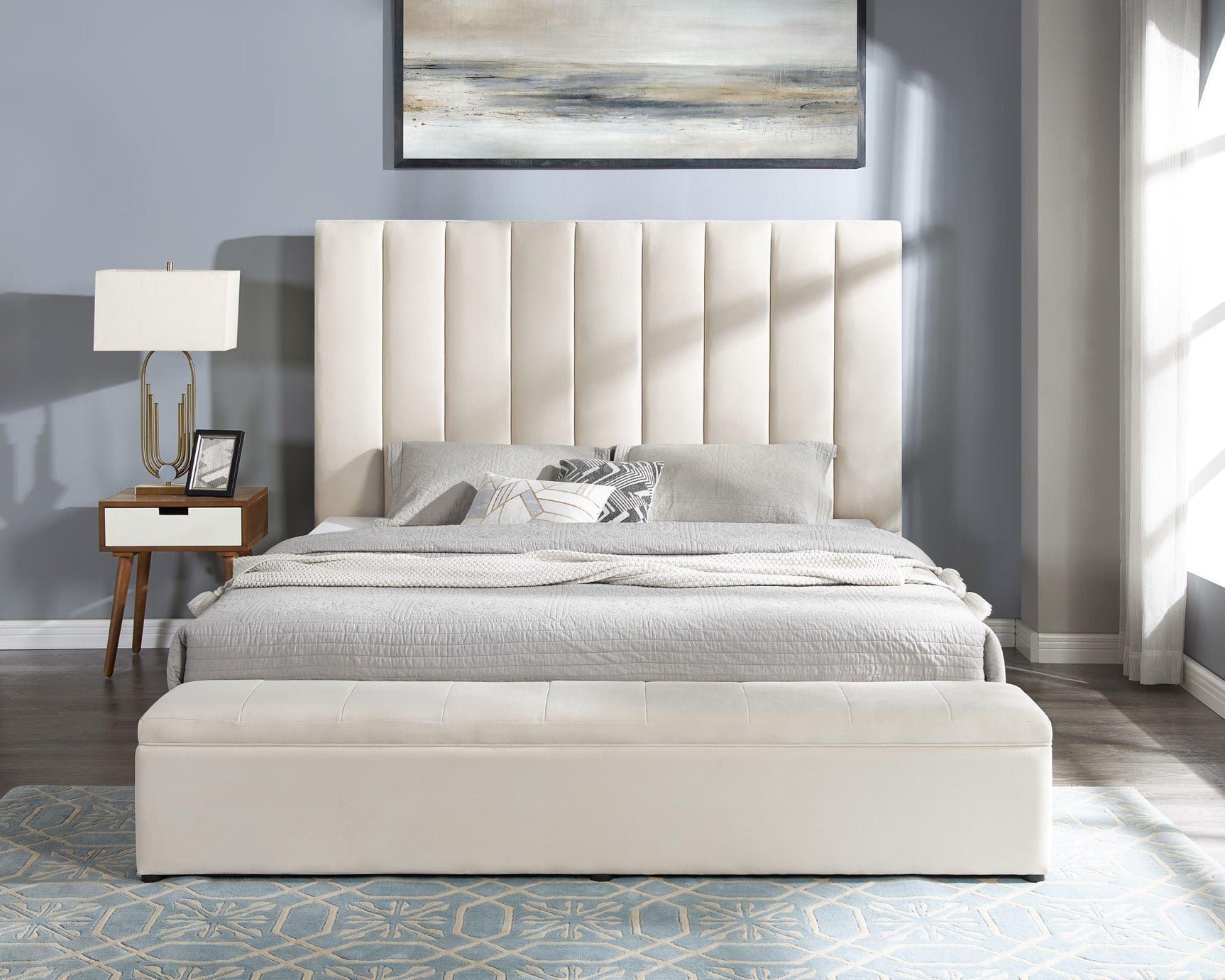 Valencia - Beige Platform Queen Bed - Ella Furniture