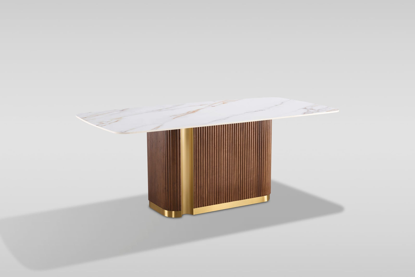 Valente Dining Set in White Sintered Stone and Walnut with Fluted Wood view 8