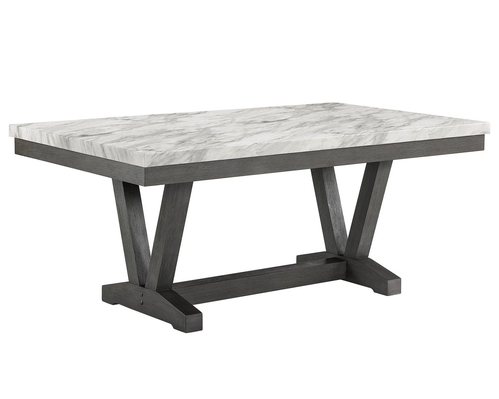 Vance White-Gray Faux Marble Fabric Seat Rectangular Dining Room Set - Ella Furniture