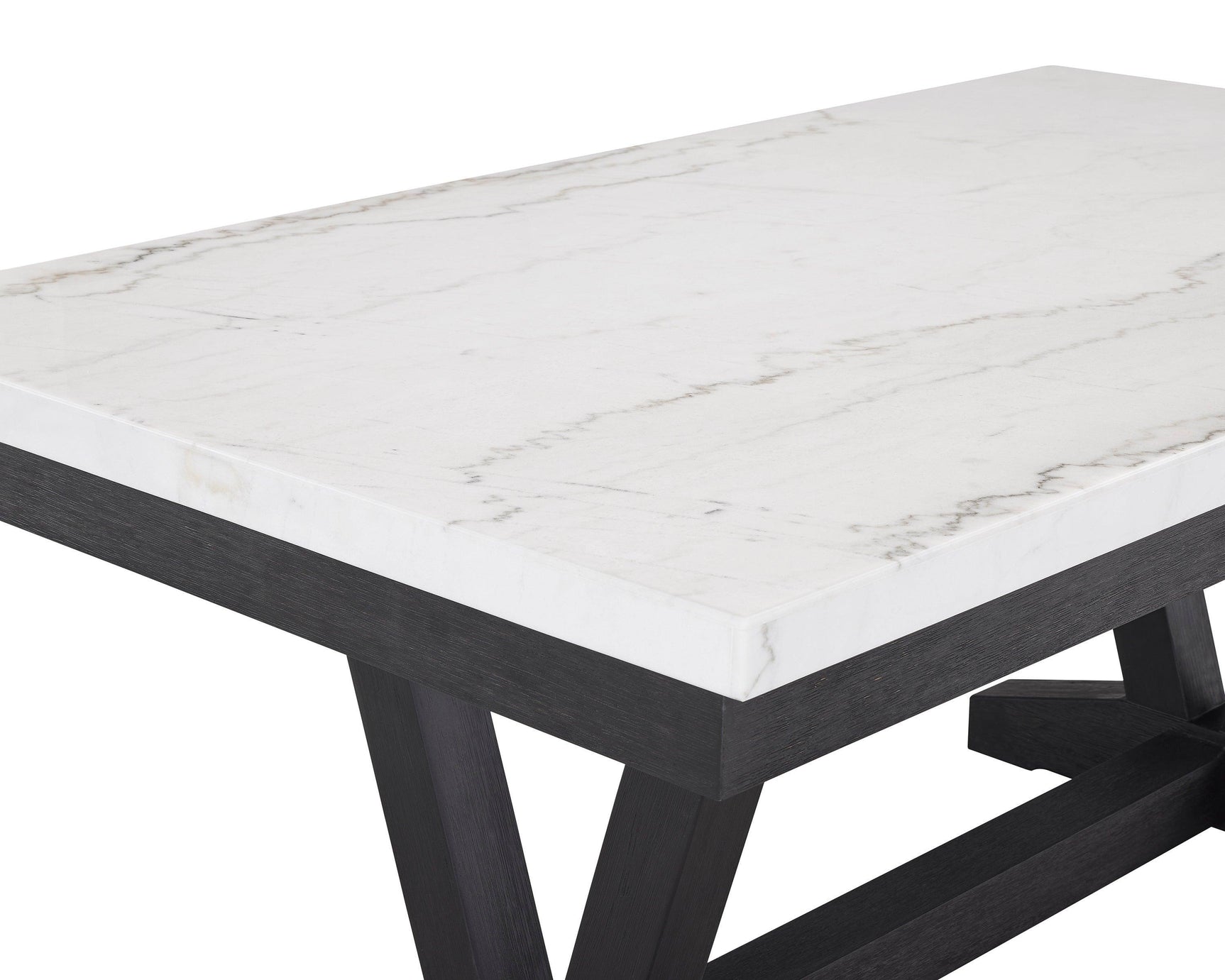 Varley/Vance White Modern Solid Wood Marble Top Fabric Upholstered Dining Room Set - Ella Furniture