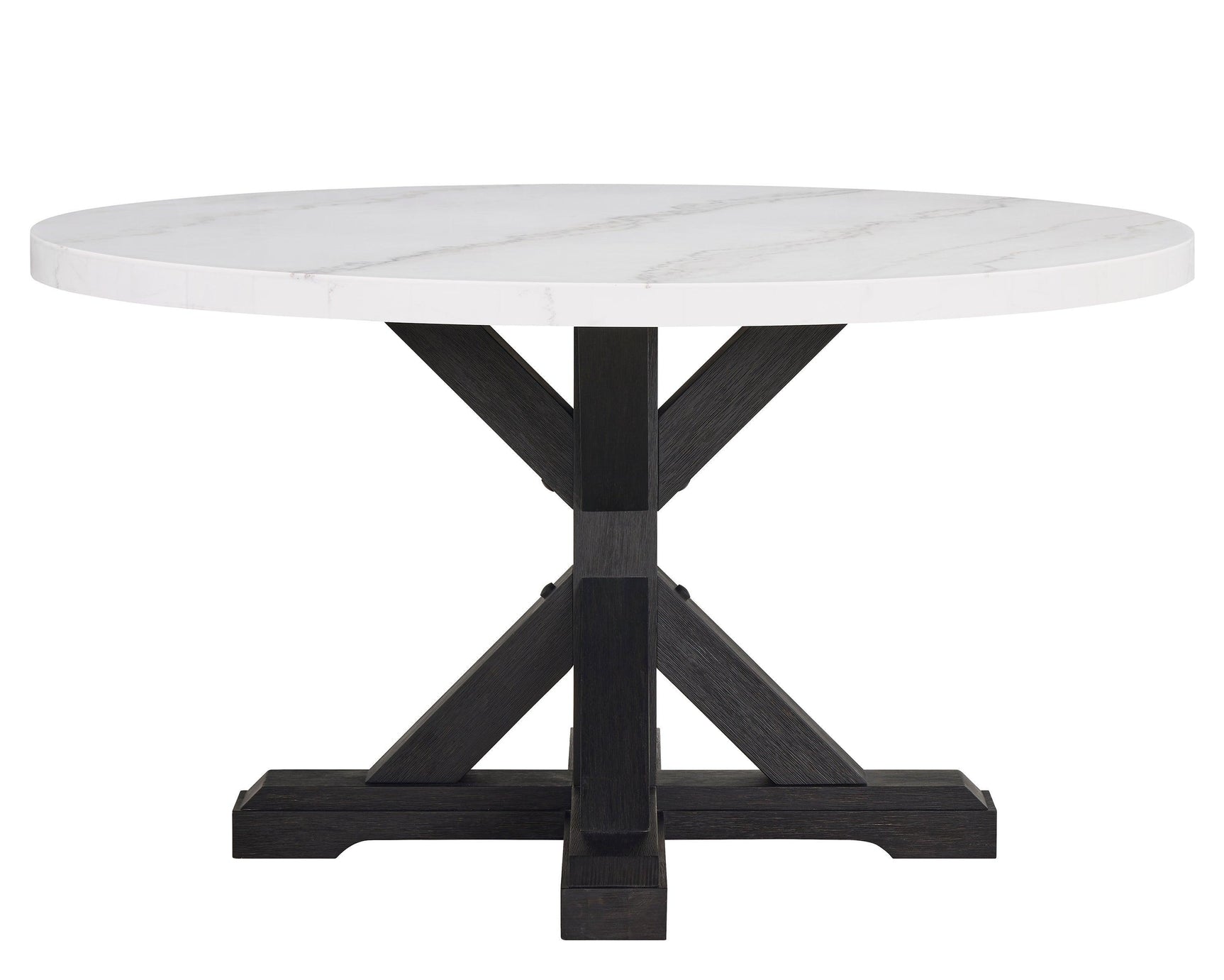 Varley/Vance White Solid Wood Marble Top Fabric Upholstered Round Dining Room Set - Ella Furniture