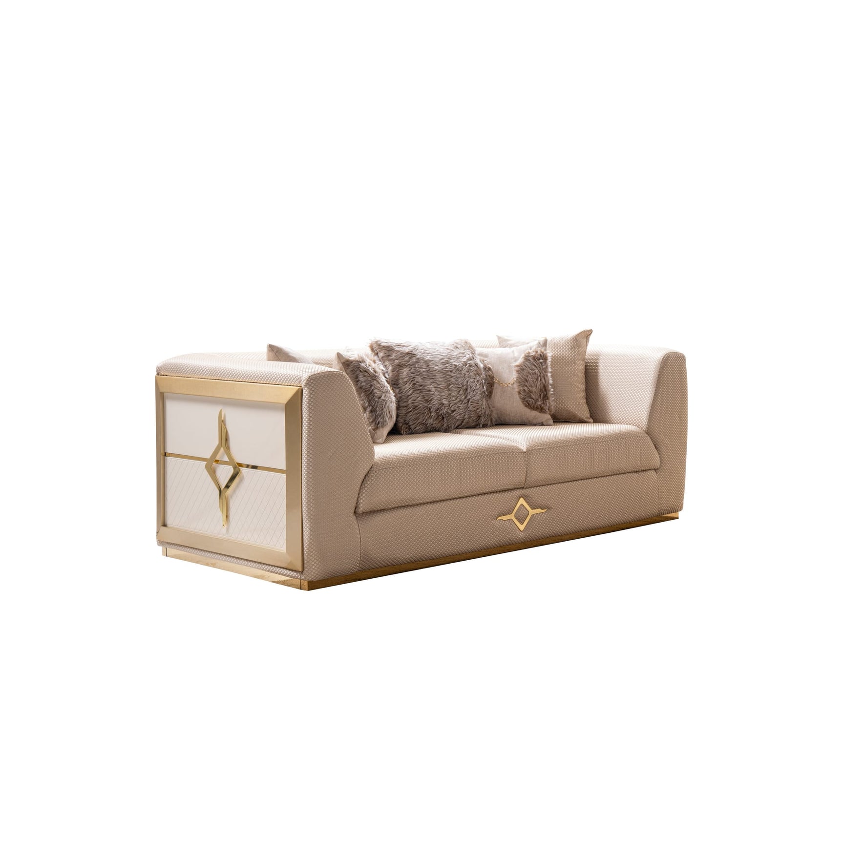 Vega Sofa, Loveseat, and Chair Set with Textured Upholstery and Gold Accents view 11