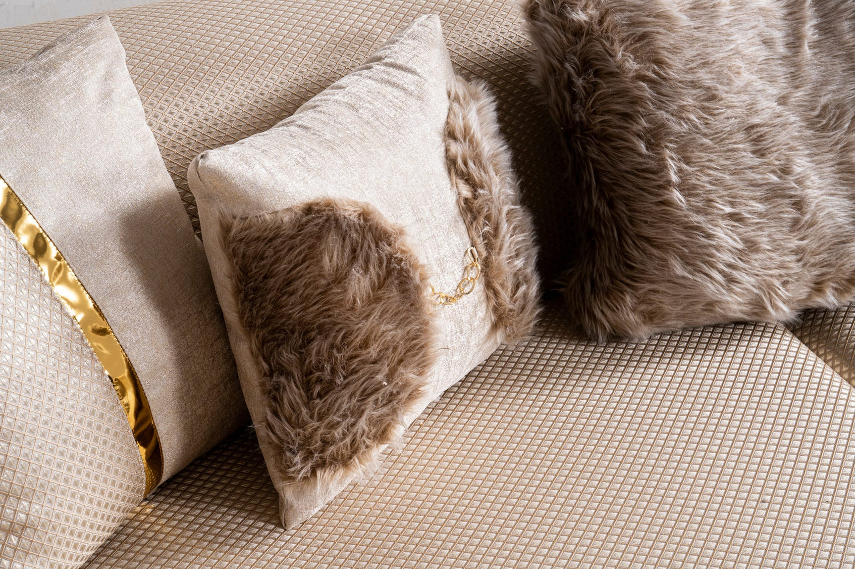 Vega Sofa, Loveseat, and Chair Set with Textured Upholstery and Gold Accents view 23