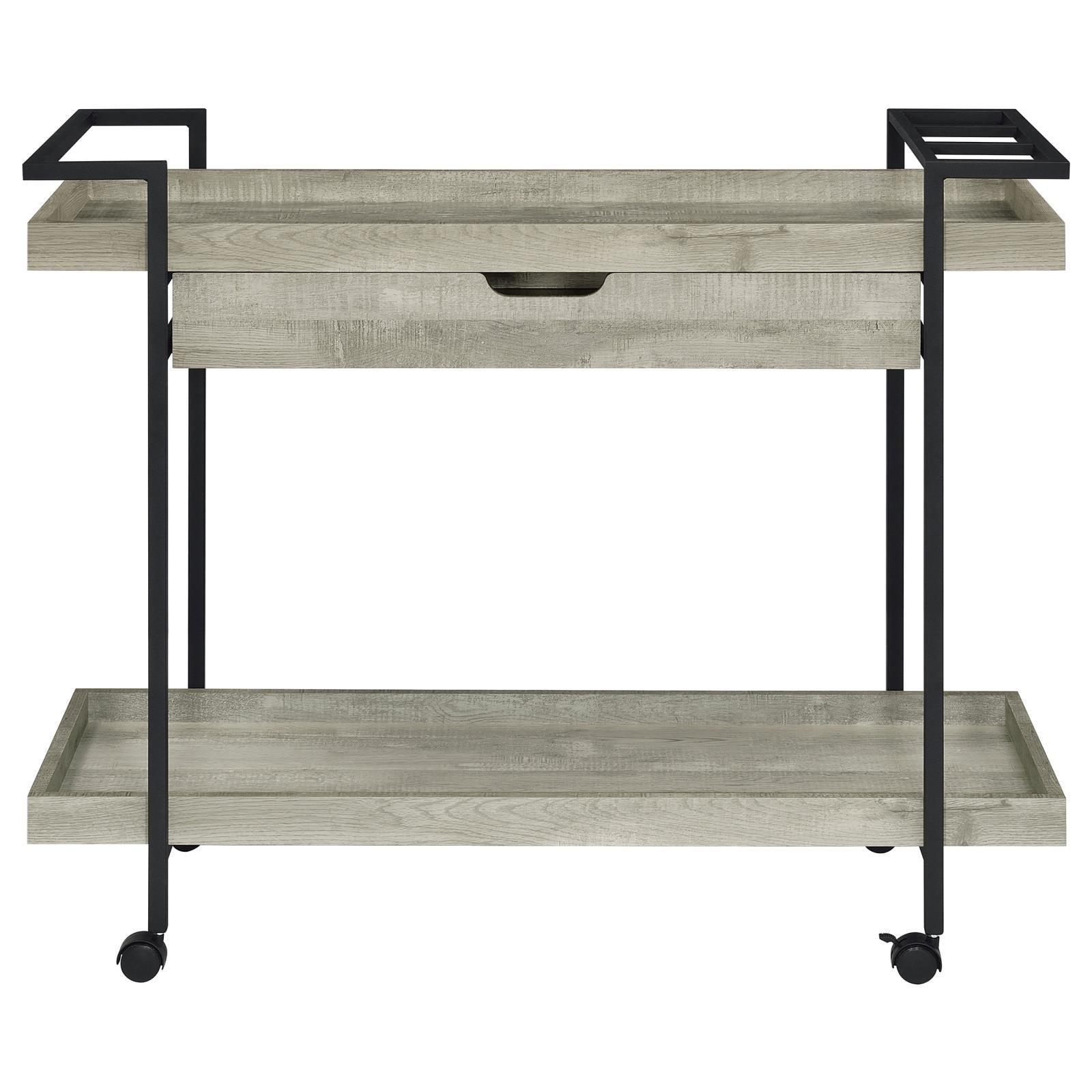 Ventura 2-Tier Bar Cart With Storage Drawer Grey Driftwood 181005 - Ella Furniture