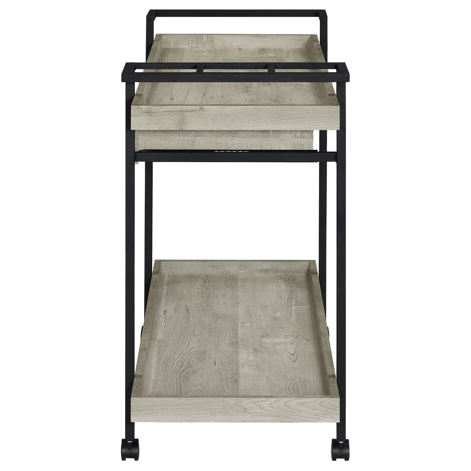 Ventura 2-Tier Bar Cart With Storage Drawer Grey Driftwood 181005 - Ella Furniture