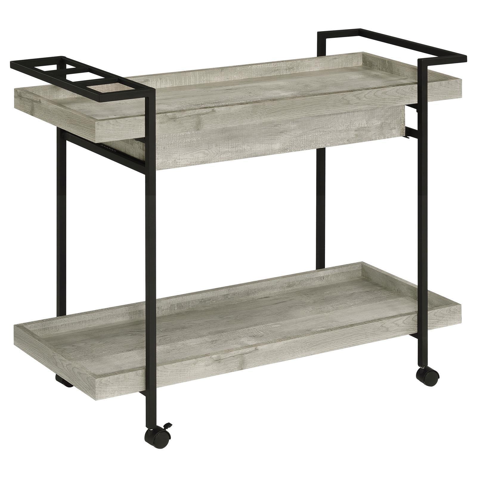 Ventura 2-Tier Bar Cart With Storage Drawer Grey Driftwood 181005 - Ella Furniture