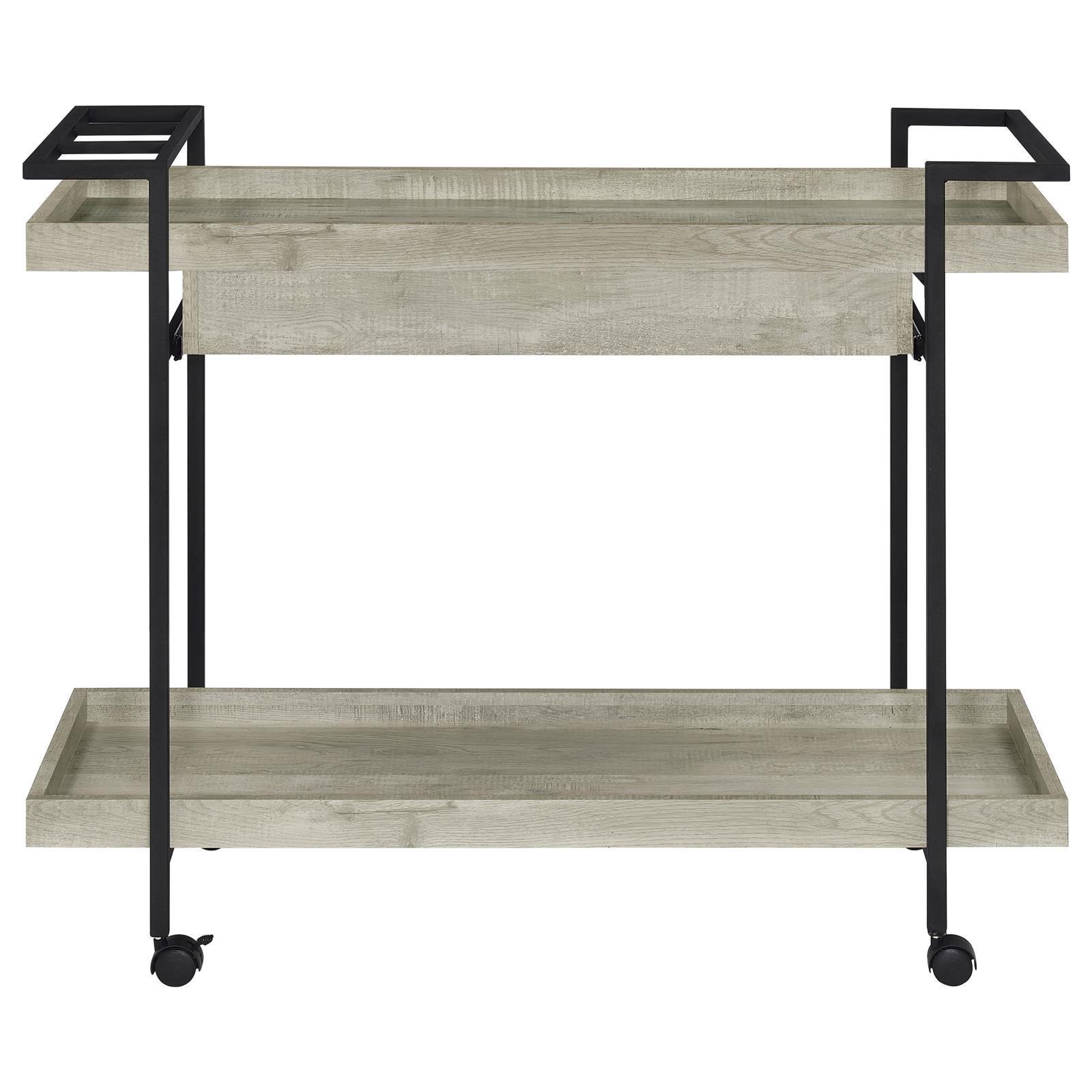 Ventura 2-Tier Bar Cart With Storage Drawer Grey Driftwood 181005 - Ella Furniture