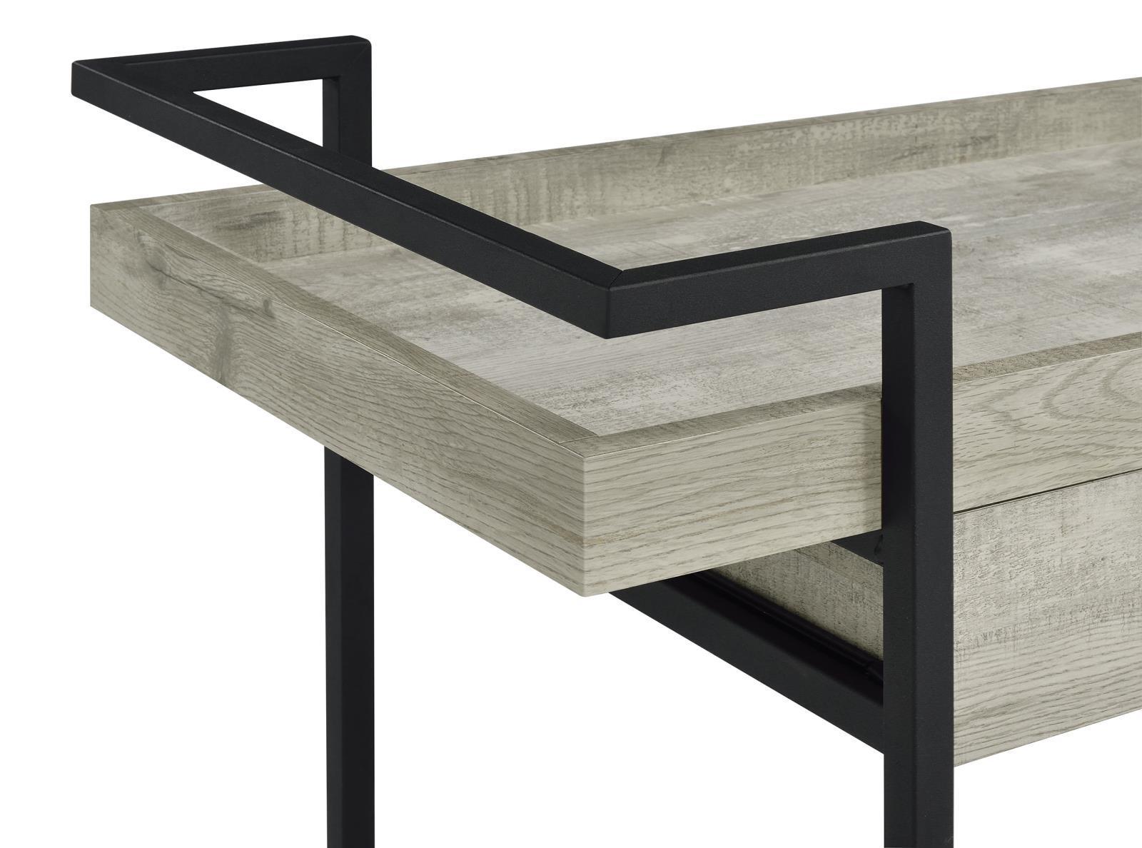 Ventura 2-Tier Bar Cart With Storage Drawer Grey Driftwood 181005 - Ella Furniture