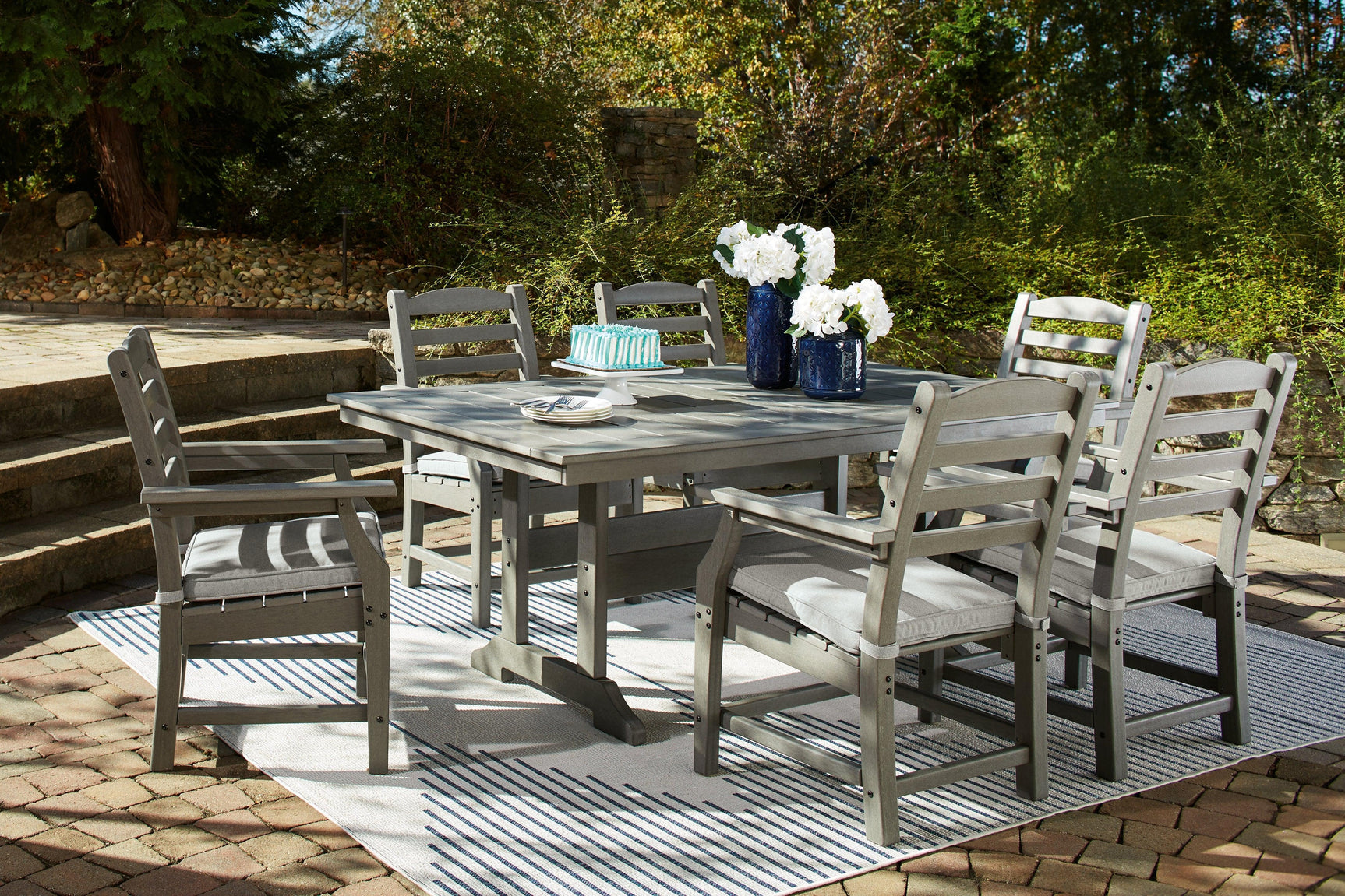 Visola Gray Outdoor Dining Table And 6 Chairs - Ella Furniture