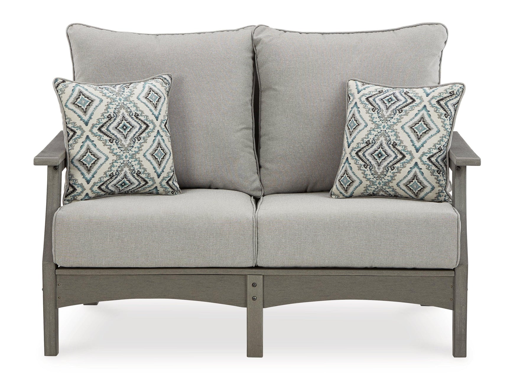 Visola Gray Outdoor Loveseat With Coffee Table - Ella Furniture