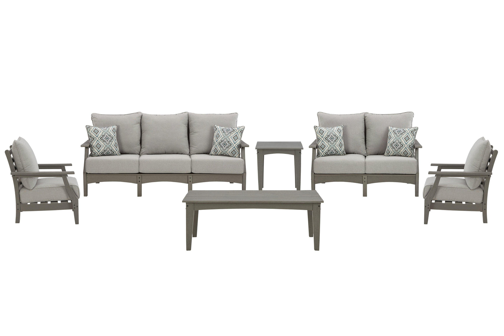 Visola Gray Outdoor Sofa And Loveseat With 2 Lounge Chairs And End Table - Ella Furniture