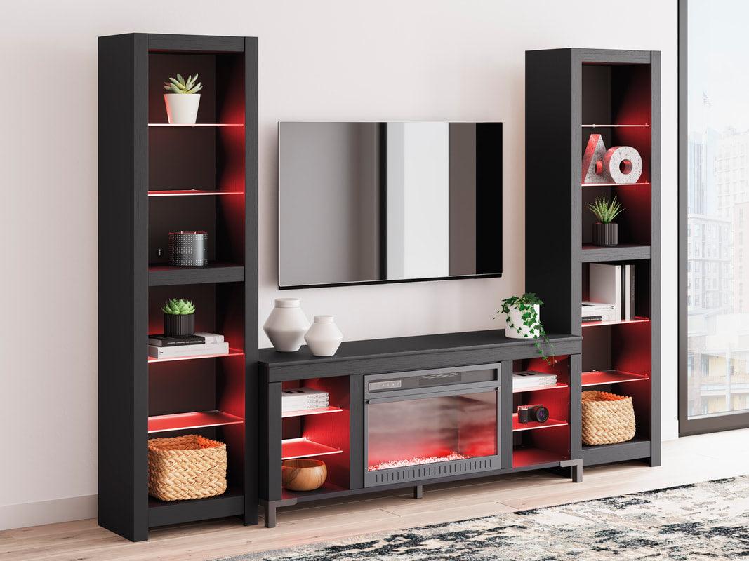 Cayberry Black TV Stand w Fireplace LED Lights
