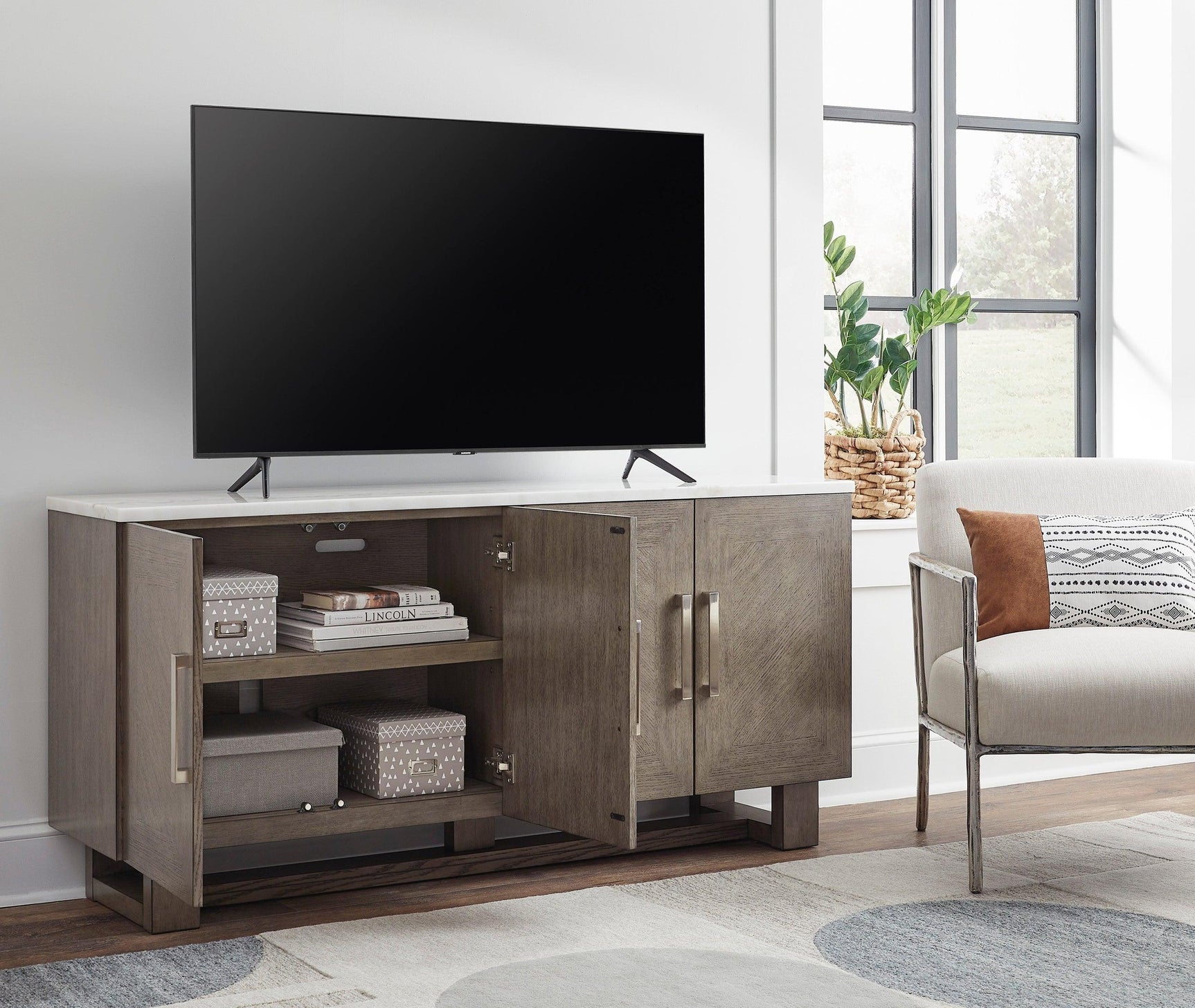 W854-68 Tv Stand 68"L (Marble Top)**new Arrival** - Ella Furniture
