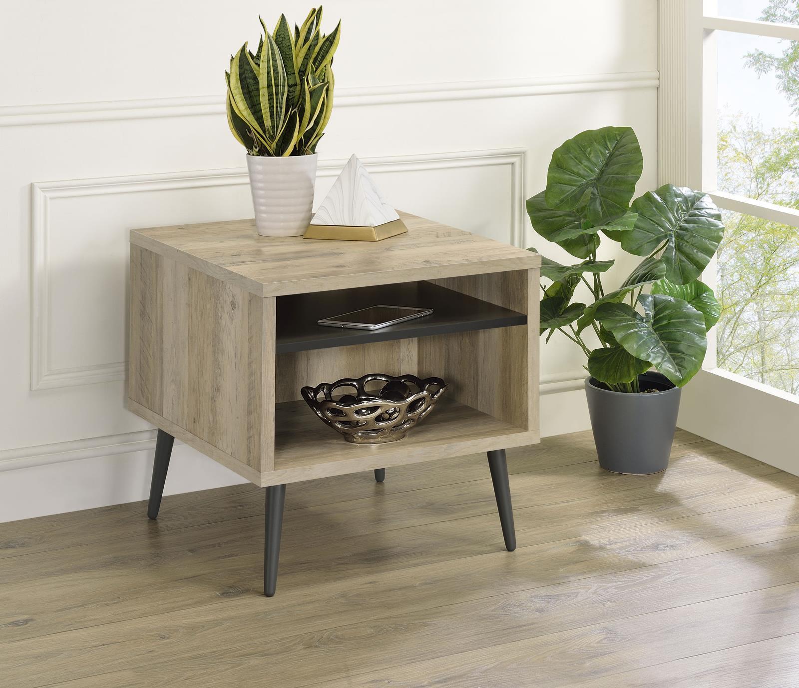 Welsh Square Engineered Wood End Table With Shelf Antique Pine And Grey 701037 - Ella Furniture