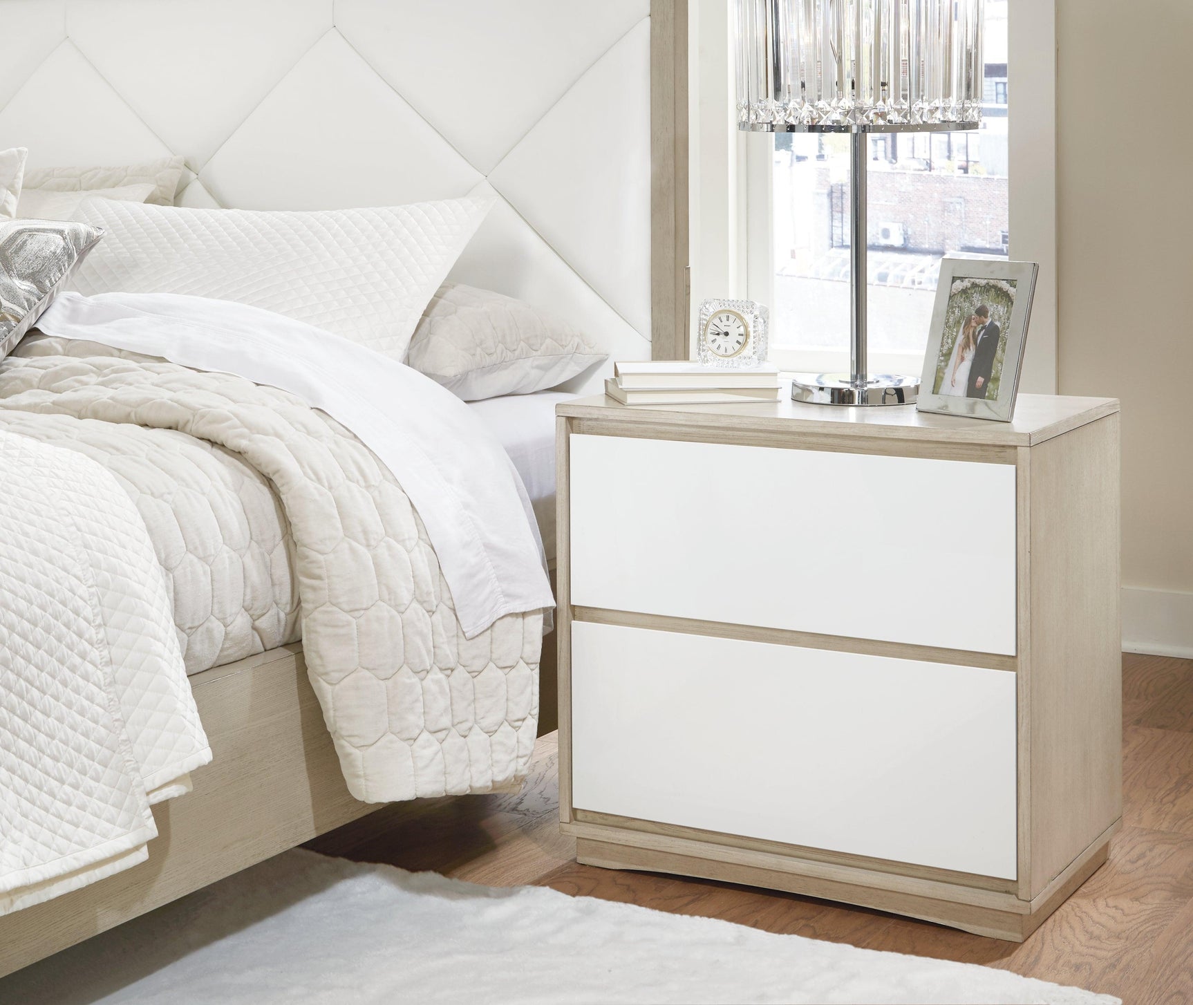 Wendora Bisque/white Upholstered Panel Bedroom Set - Ella Furniture
