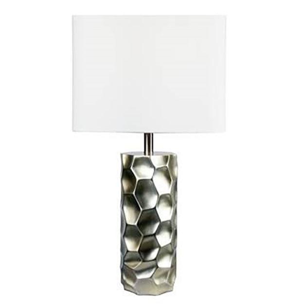 White/Silver Metal Textured Ceramic Frame Table Lamp - Ella Furniture