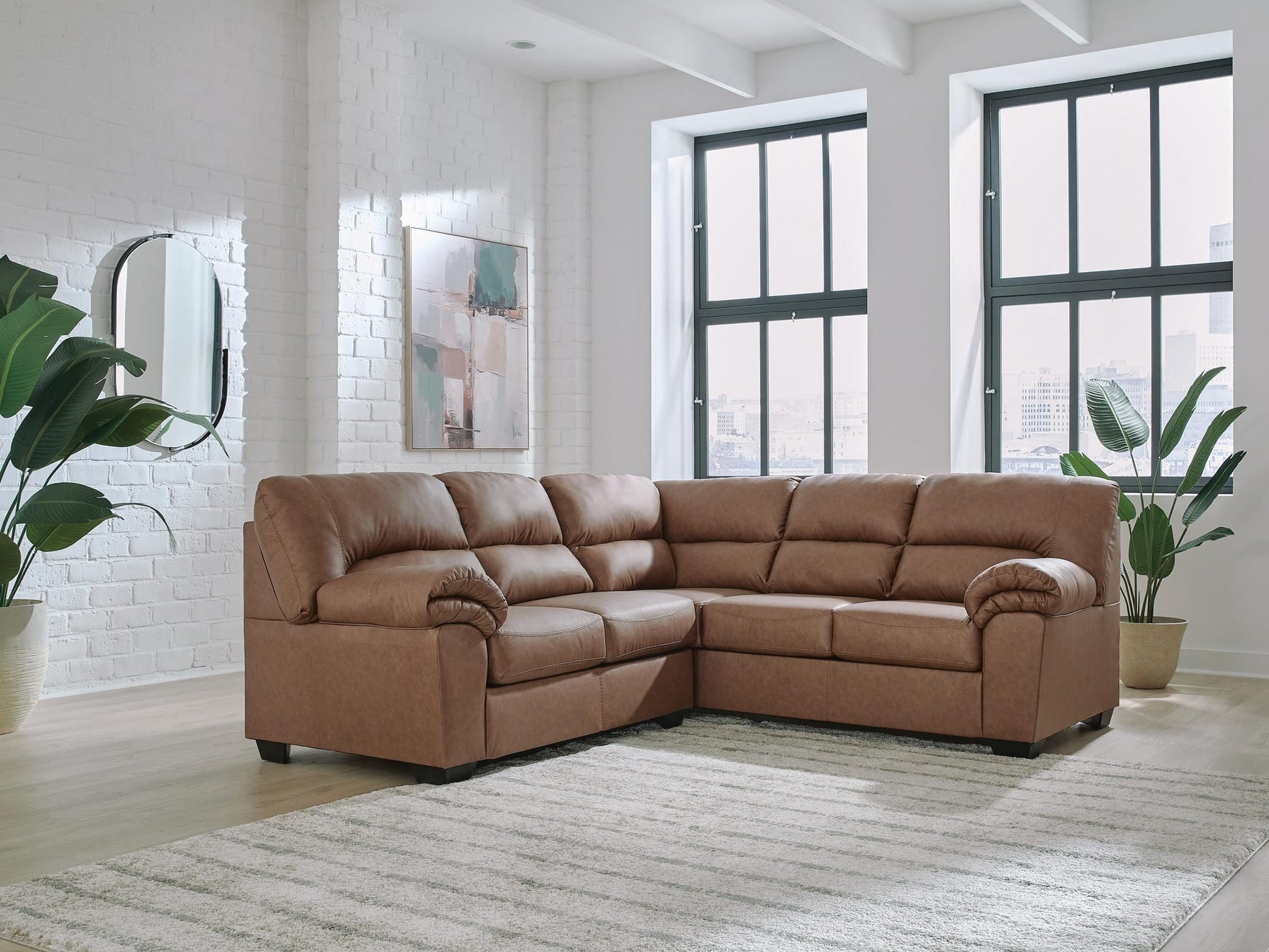 WillowBend Caramel Faux Leather 2-Piece Sectional from Ella Furniture
