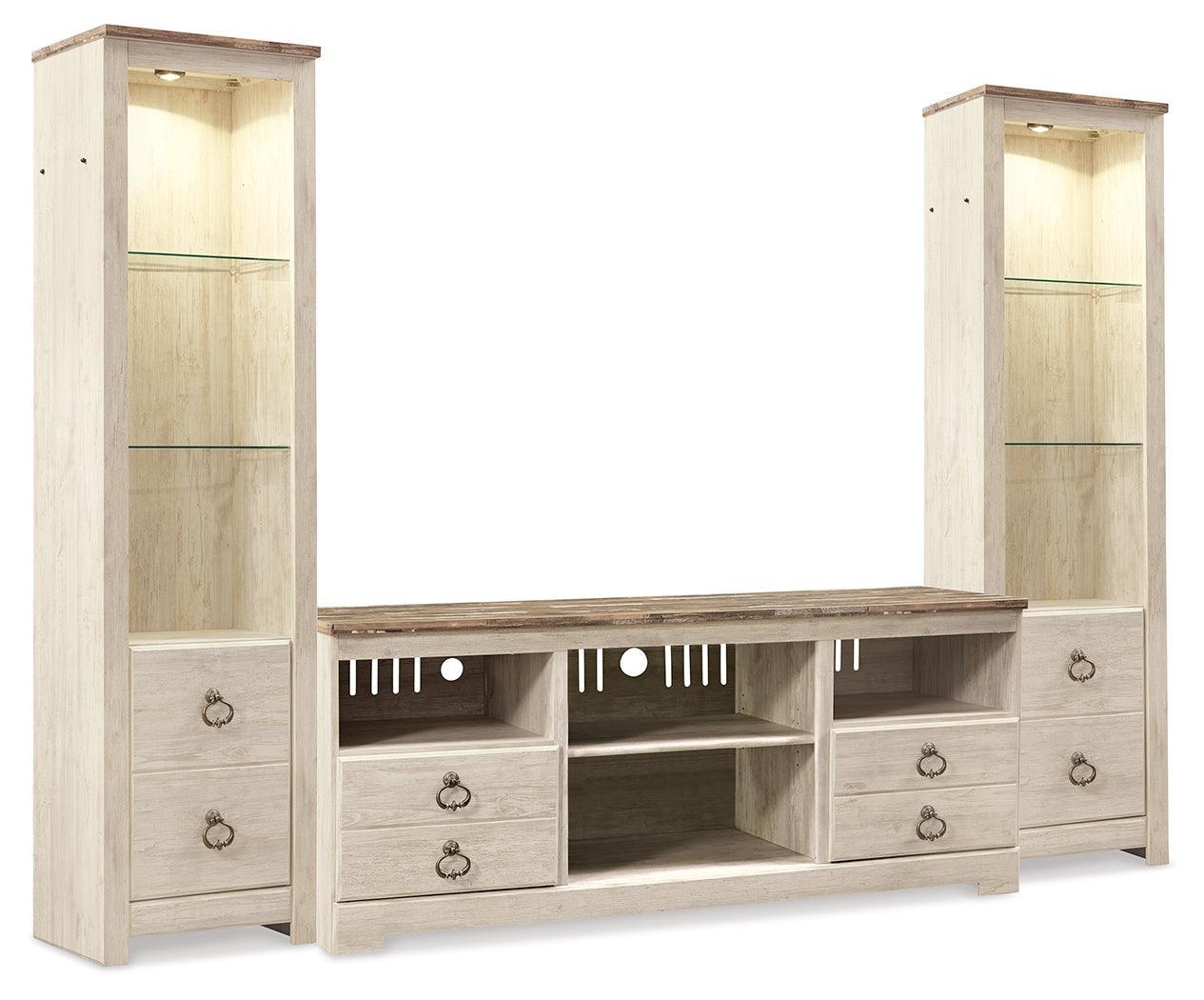 Willowton Whitewash 3-Piece Entertainment Center - Ella Furniture