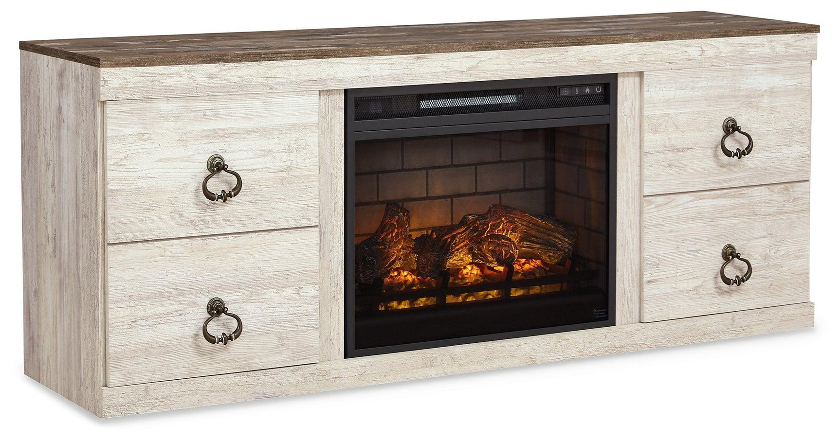 Willowton Whitewash 4-Piece Entertainment Center With Electric Fireplace EW0267W9 - Ella Furniture
