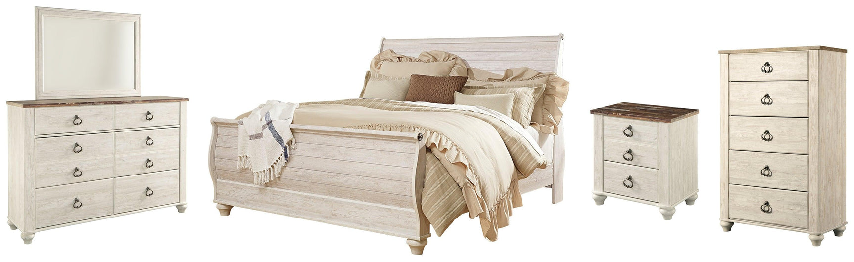 Willowton Whitewash Sleigh Bedroom Set - Ella Furniture