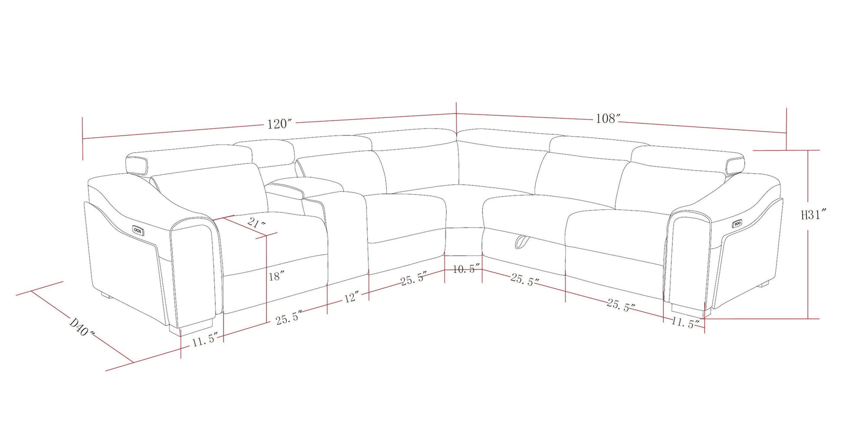 Yash Brown Corduroy Reclining 6-Piece Sectional Sofa view 22