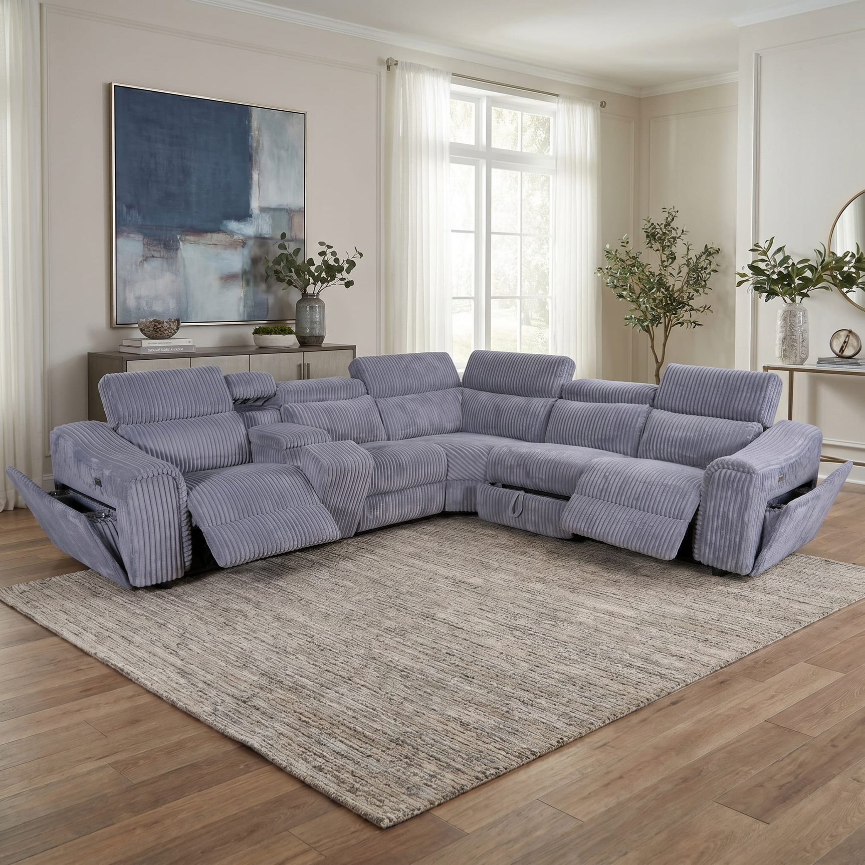 Yash Grey Premium Corduroy 6-Piece Reclining Sectional from Ella Furniture