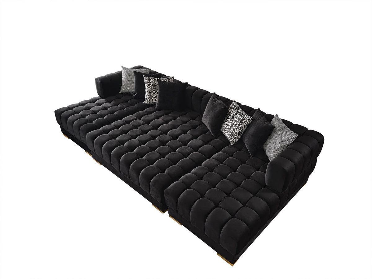 Mia Black Velvet Rectangle Ottoman - Ella Furniture